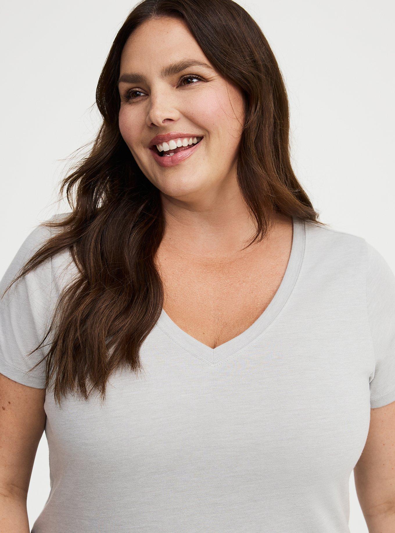 Girlfriend Signature Jersey V-Neck Tee, HEATHER GREY, alternate
