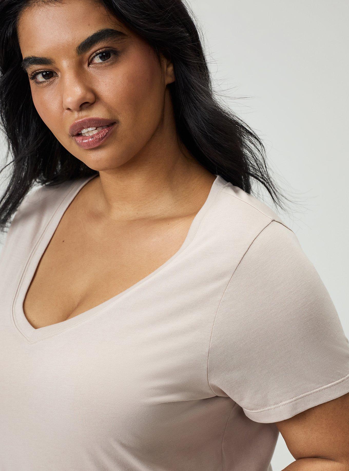 Girlfriend Signature Jersey V-Neck Tee, MUSHROOM, alternate