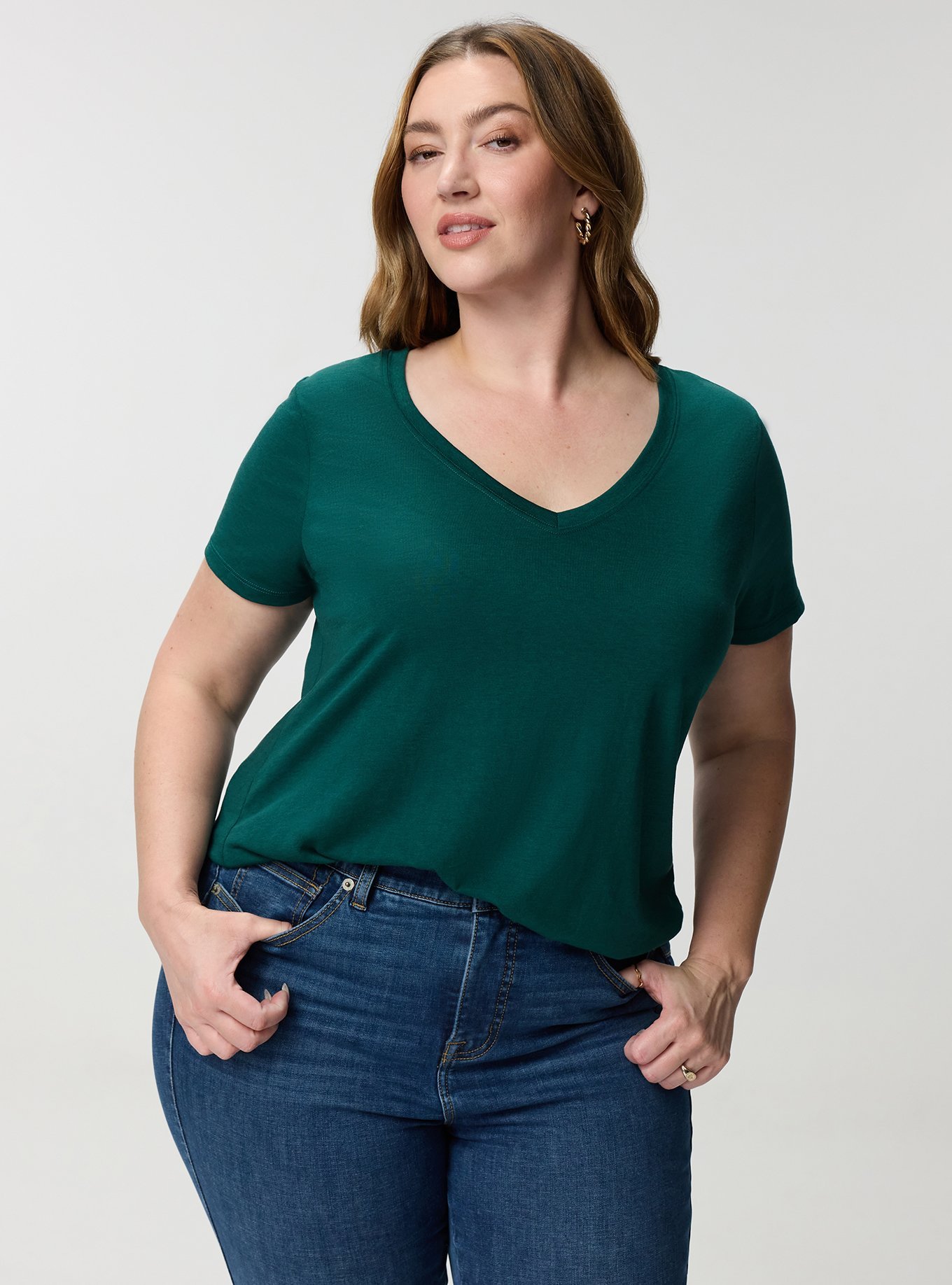 Girlfriend Signature Jersey V-Neck Tee, BOTANICAL GARDEN, alternate