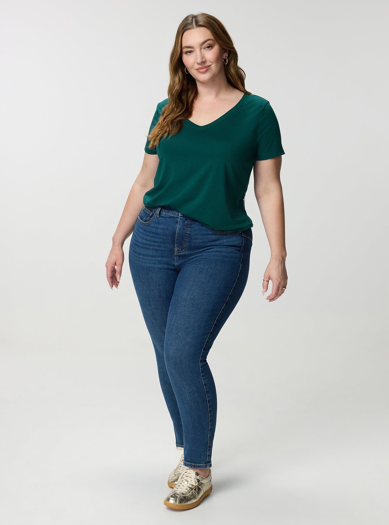 Girlfriend Signature Jersey V-Neck Tee, BOTANICAL GARDEN, alternate