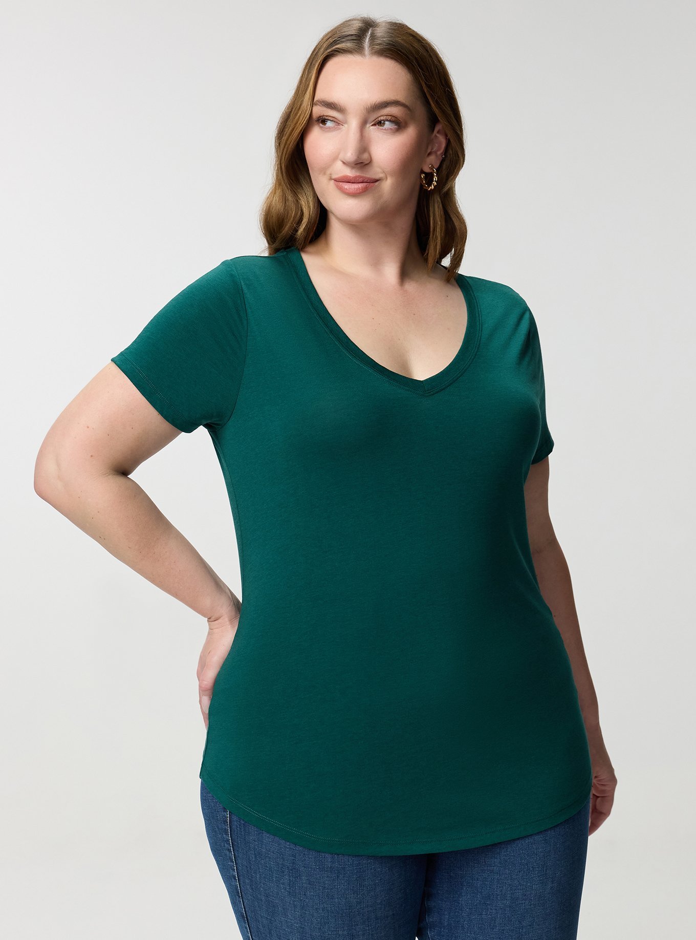 Girlfriend Signature Jersey V-Neck Tee, BOTANICAL GARDEN, hi-res