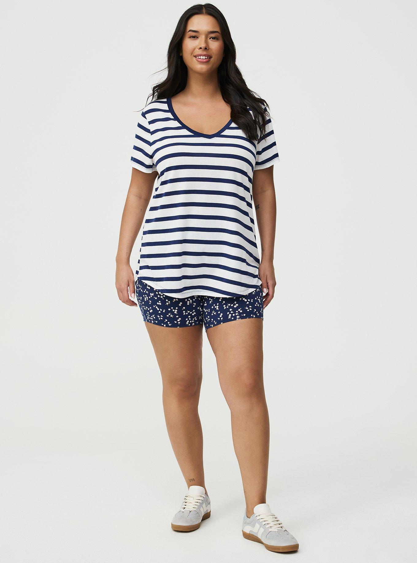 Girlfriend Signature Jersey V-Neck Tee, BLUE WHITE STRIPE, alternate