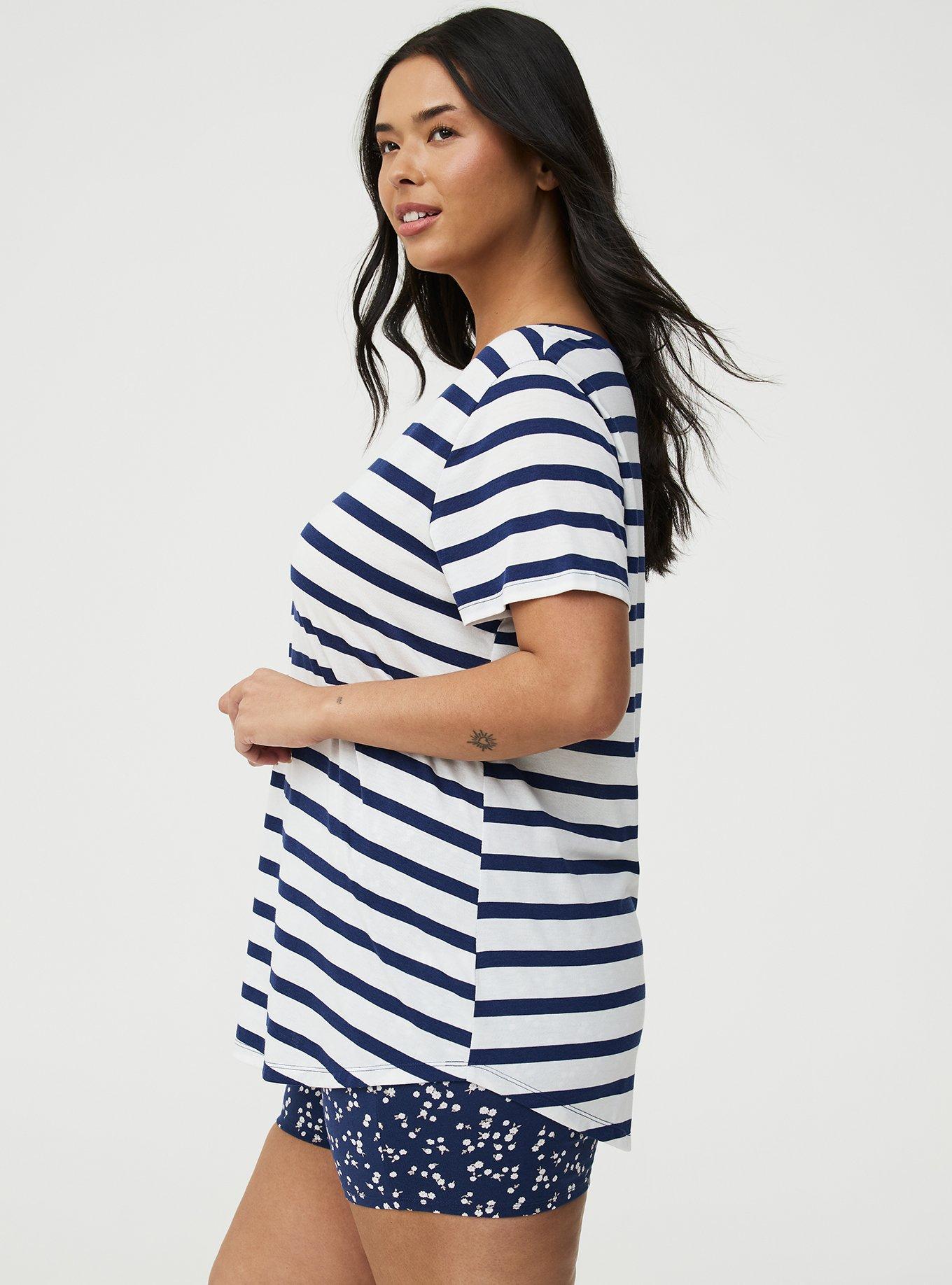 Girlfriend Signature Jersey V-Neck Tee, BLUE WHITE STRIPE, alternate