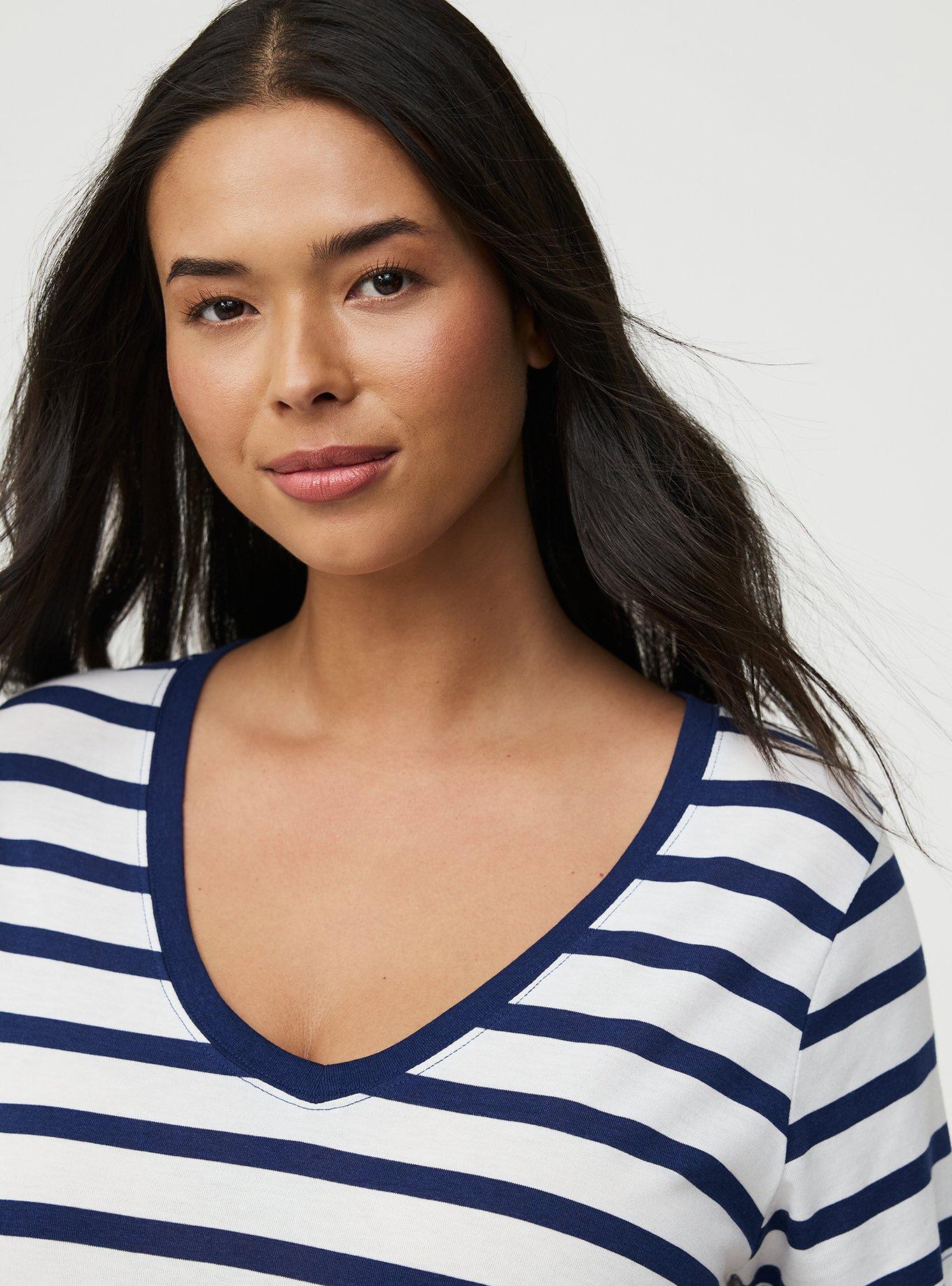 Girlfriend Signature Jersey V-Neck Tee, BLUE WHITE STRIPE, alternate