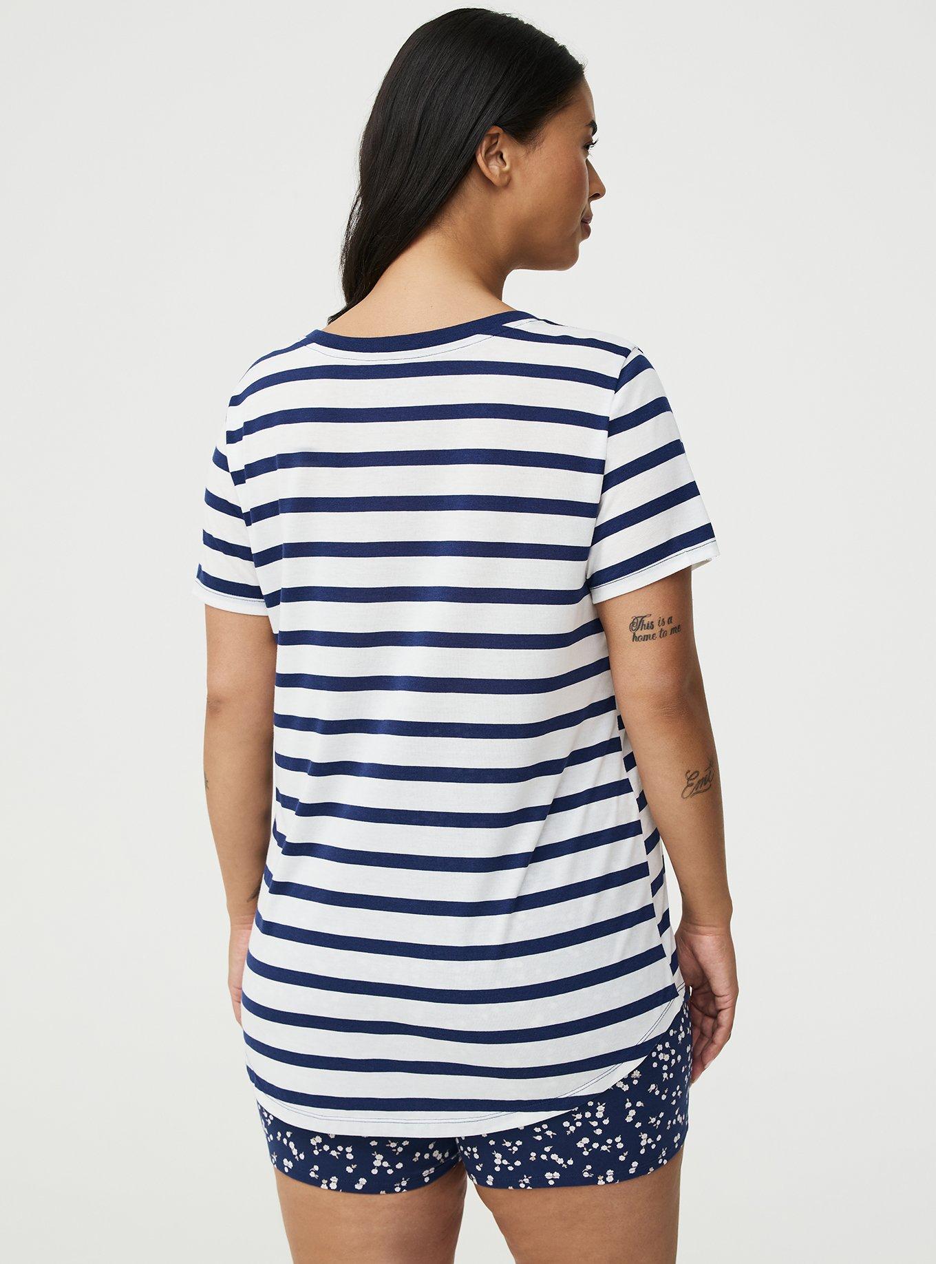 Girlfriend Signature Jersey V-Neck Tee, BLUE WHITE STRIPE, alternate