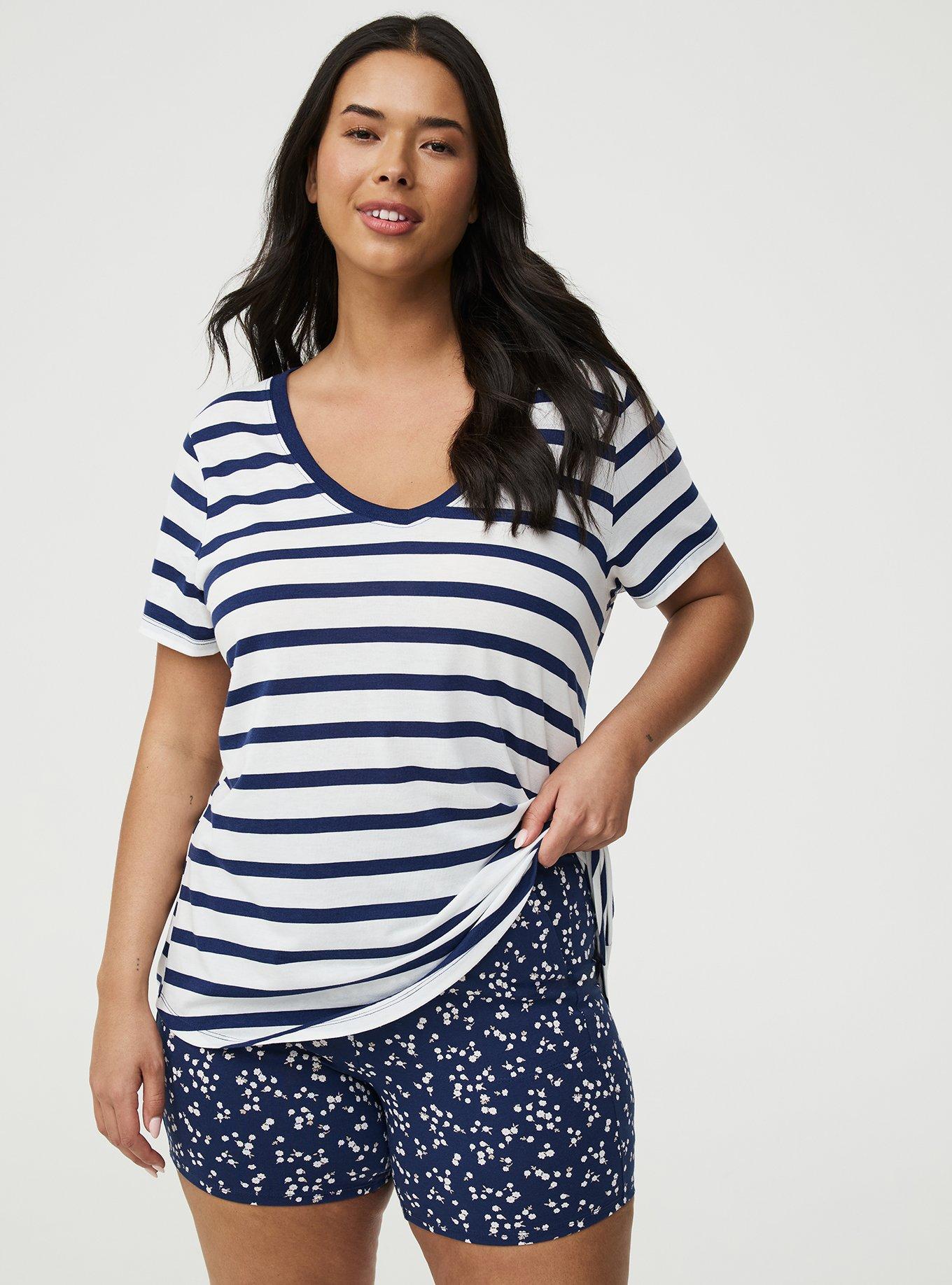 Girlfriend Signature Jersey V-Neck Tee, BLUE WHITE STRIPE, alternate