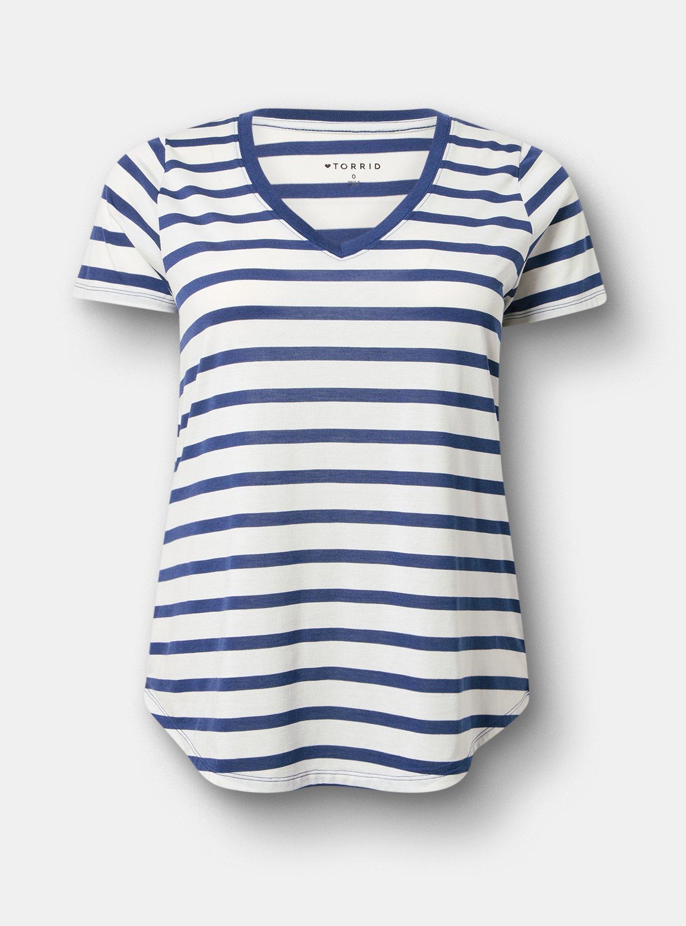 Girlfriend Signature Jersey V-Neck Tee, BLUE WHITE STRIPE, hi-res