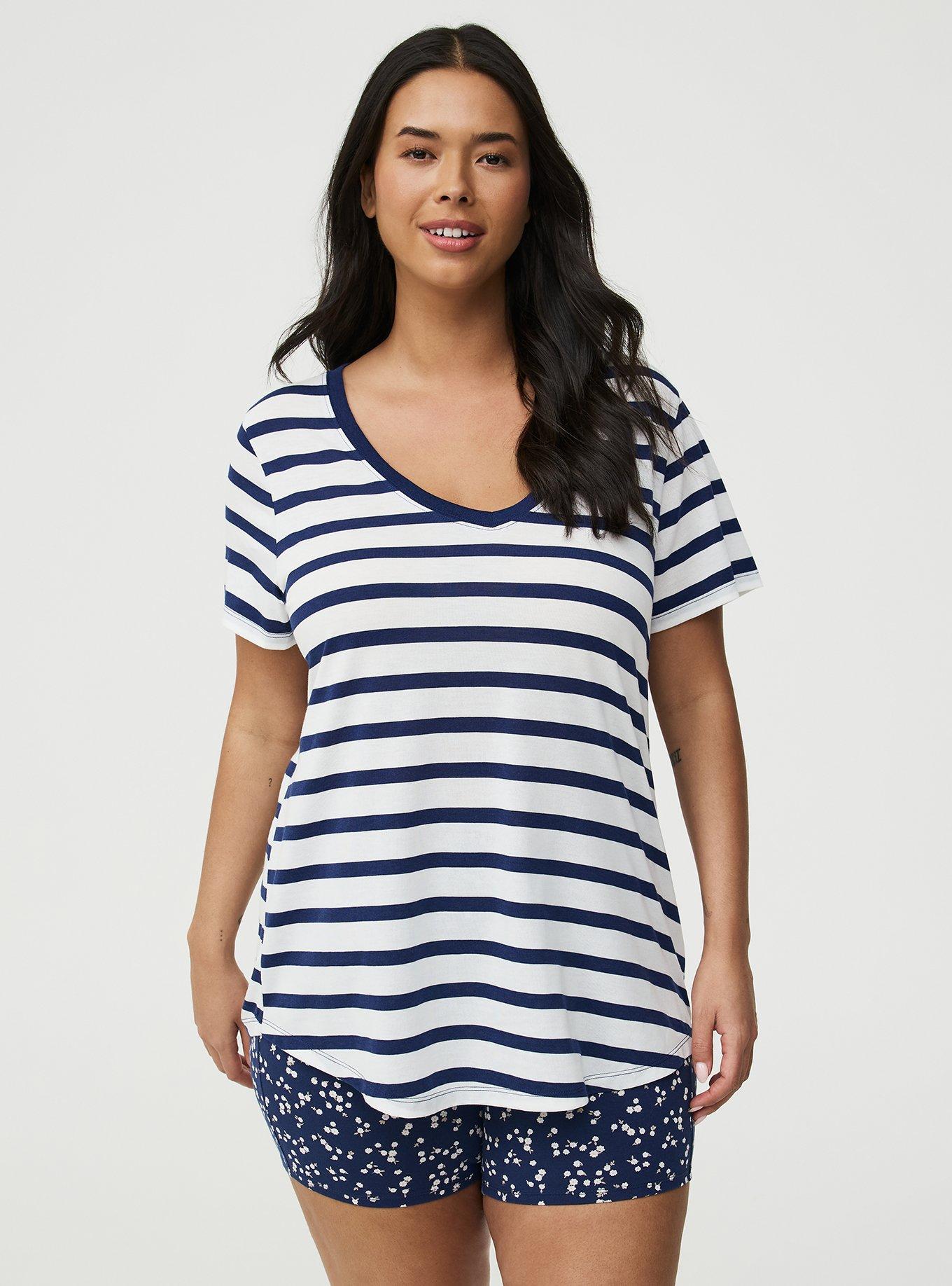 Girlfriend Signature Jersey V-Neck Tee, BLUE WHITE STRIPE, hi-res