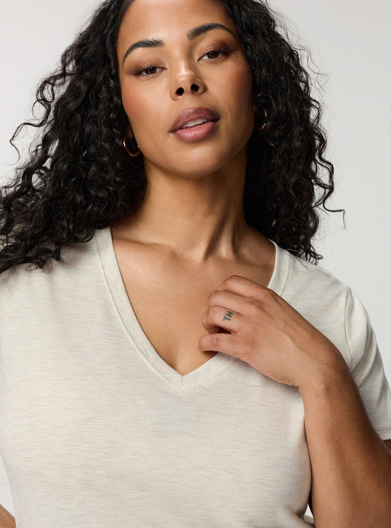 Girlfriend Signature Jersey V-Neck Tee, OATMEAL HEATHER, alternate