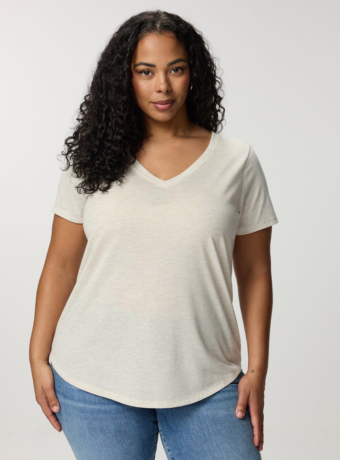 Girlfriend Signature Jersey V-Neck Tee, OATMEAL HEATHER, hi-res