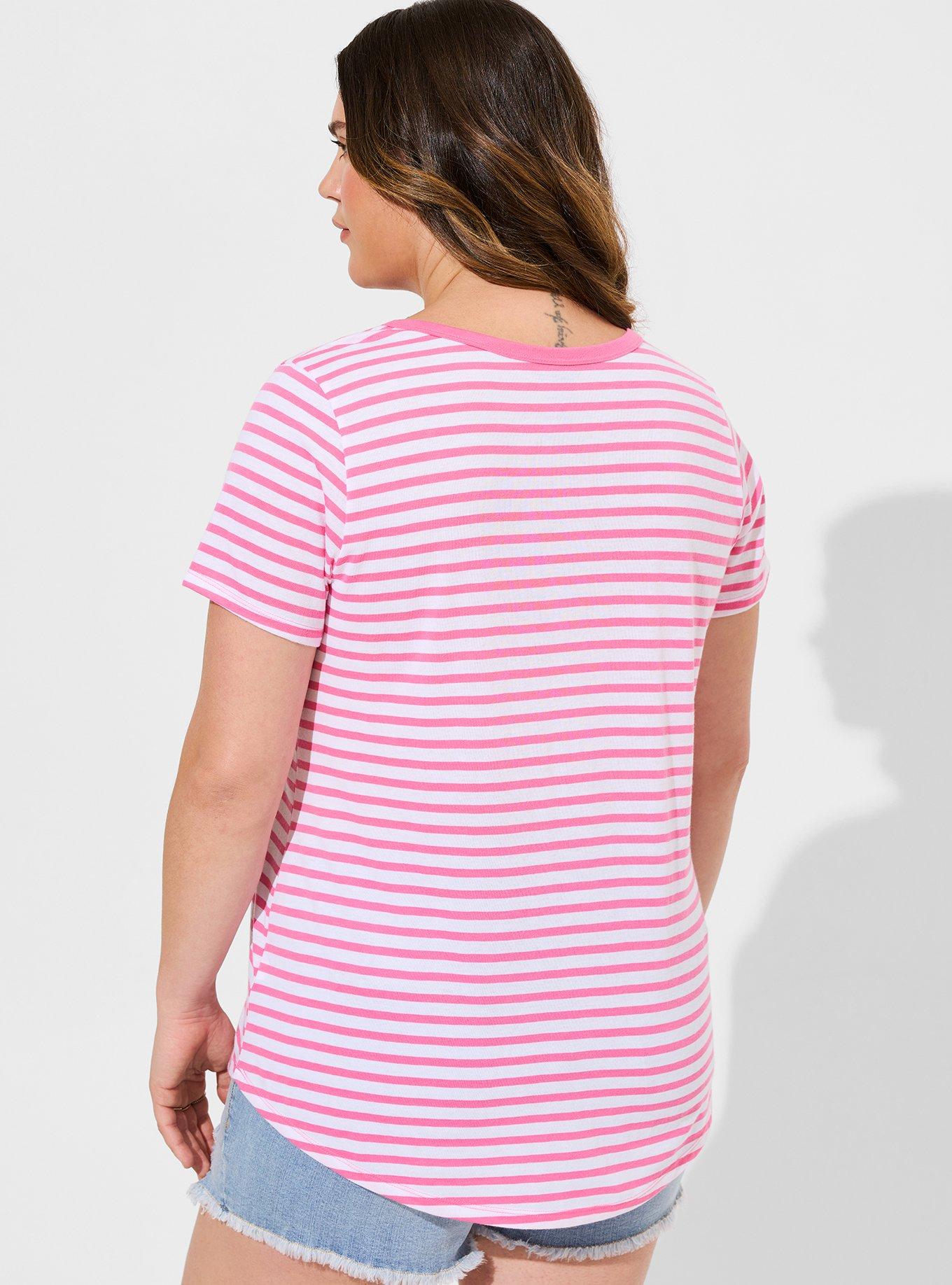 Plus Size Girlfriend Signature Jersey V-Neck Tee, PINK STRIPE, alternate