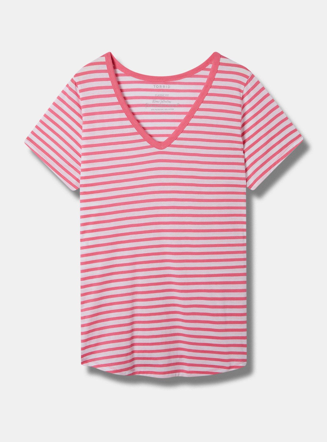 Plus Size Girlfriend Signature Jersey V-Neck Tee, PINK STRIPE, hi-res