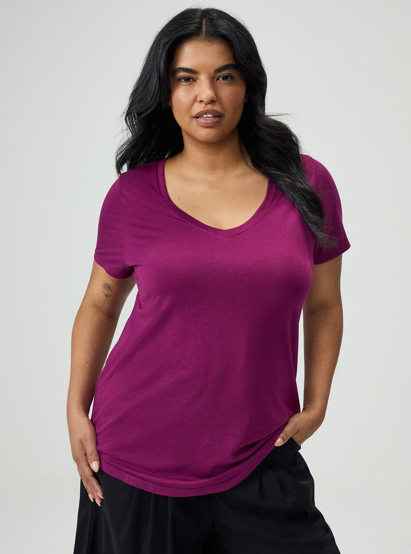 Girlfriend Signature Jersey V-Neck Tee, PLUM CASPIA, alternate