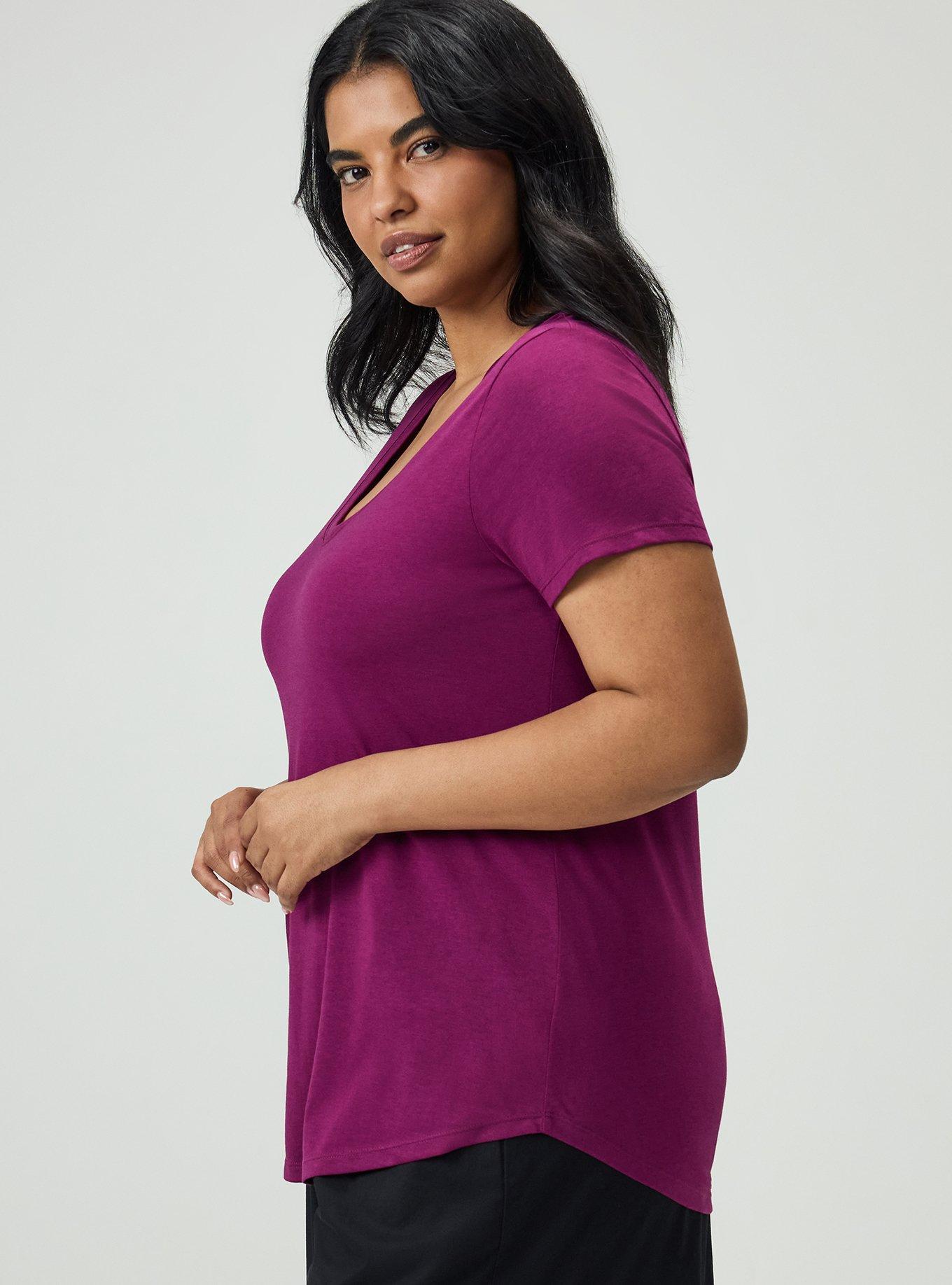 Girlfriend Signature Jersey V-Neck Tee, PLUM CASPIA, alternate