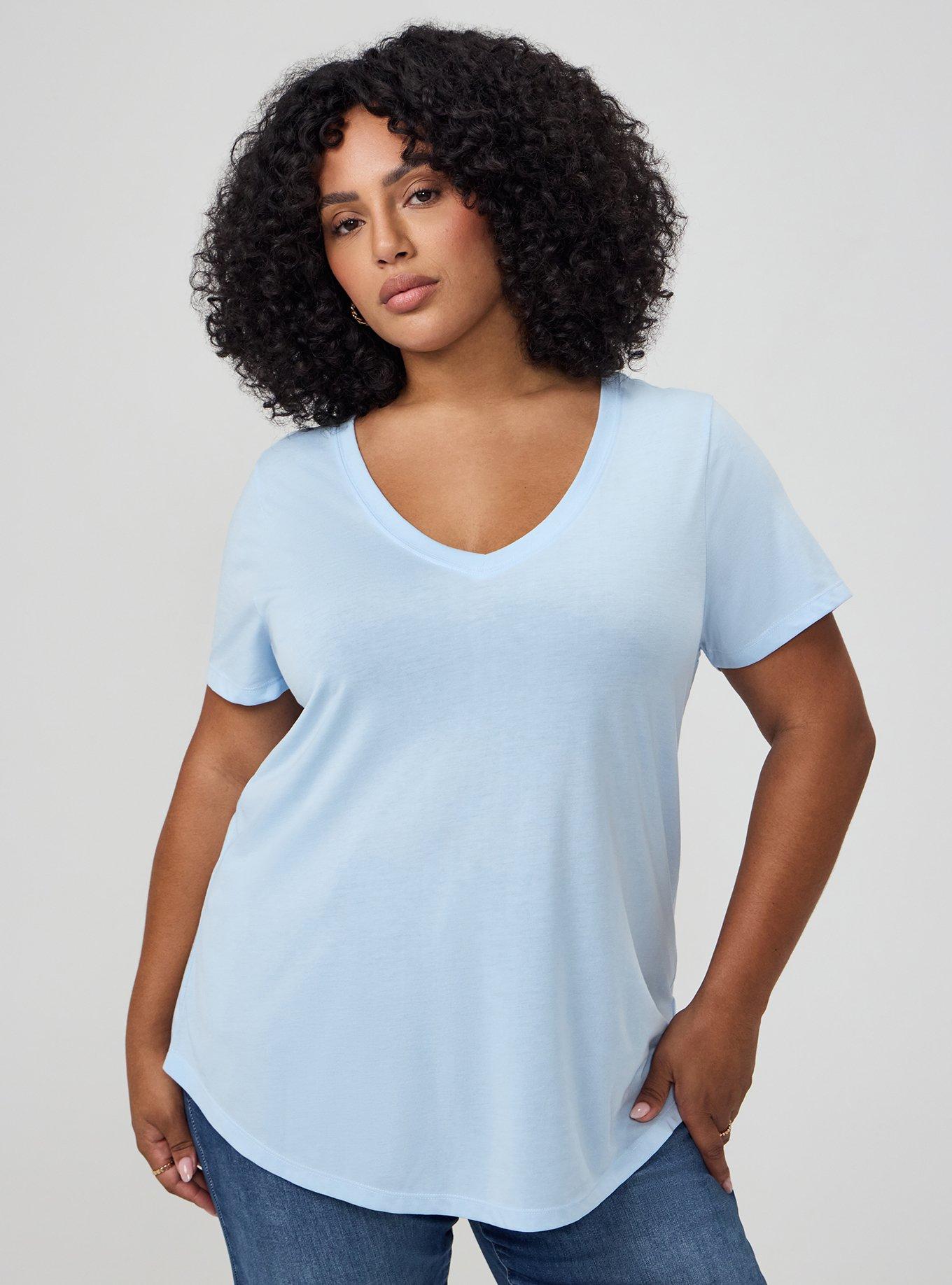 Girlfriend Signature Jersey V-Neck Tee, CASHMERE BLUE, alternate