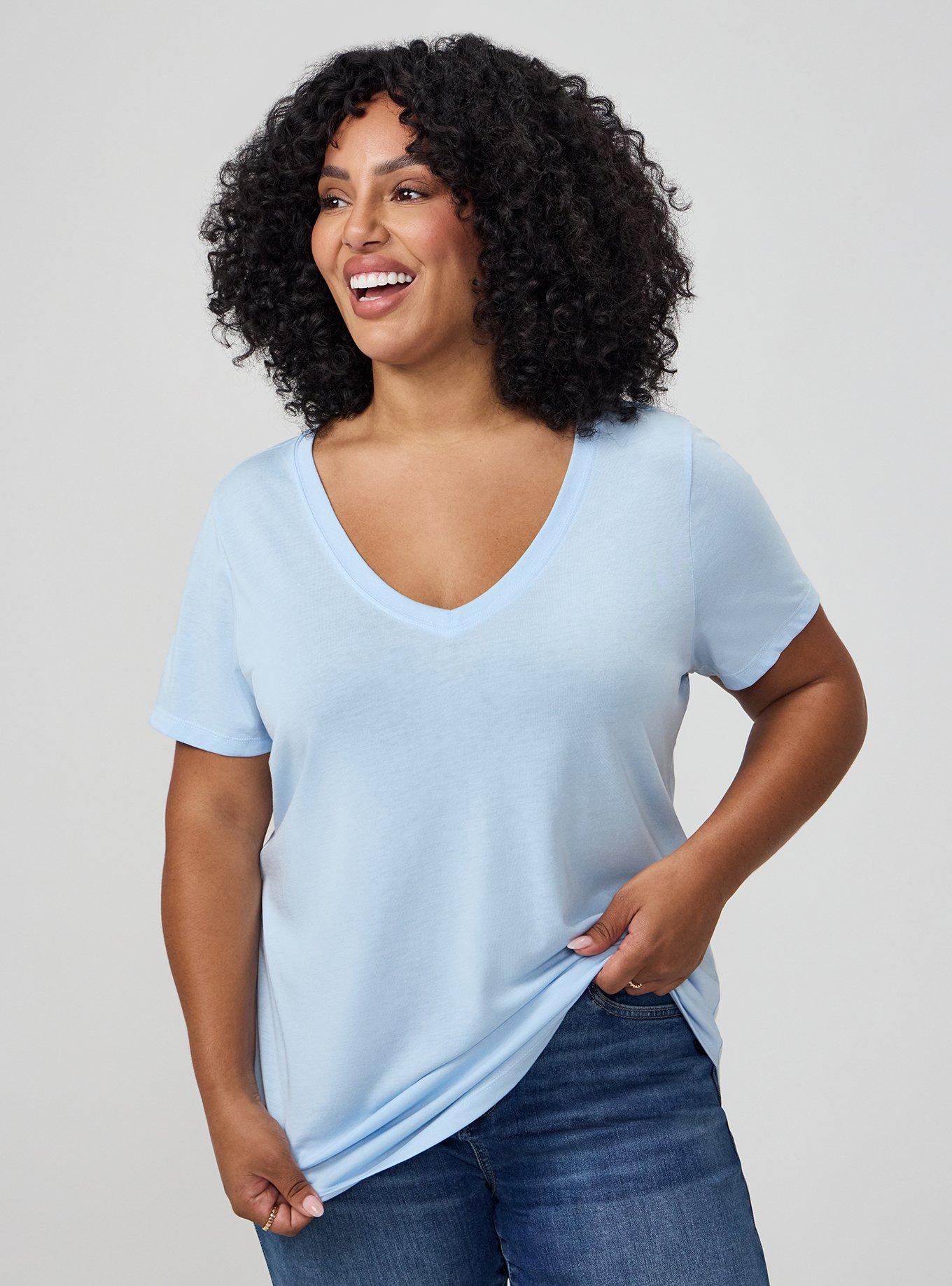 Girlfriend Signature Jersey V-Neck Tee, CASHMERE BLUE, hi-res