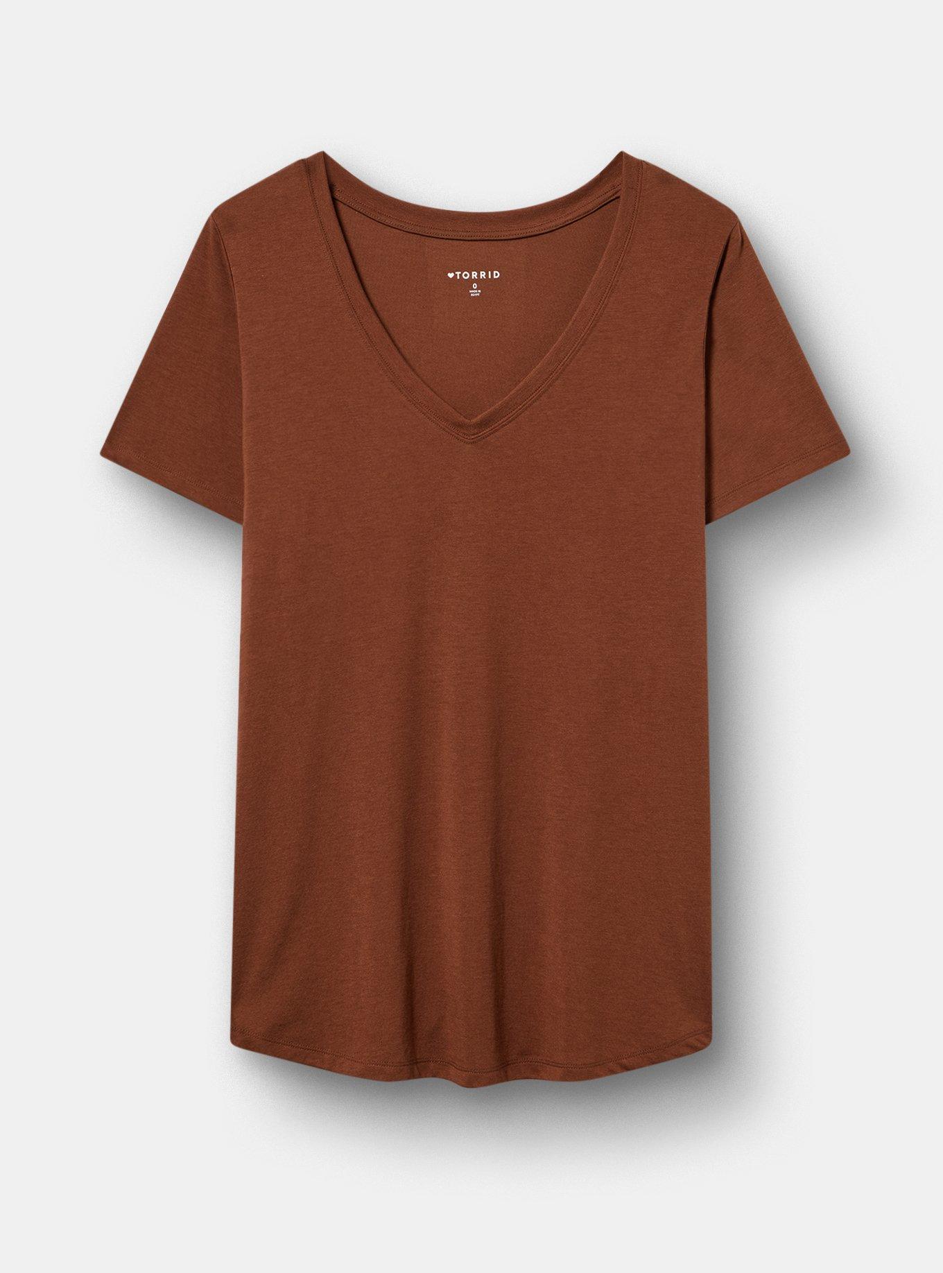 Plus Size Girlfriend Signature Jersey V-Neck Tee, CAPPUCCINO, hi-res