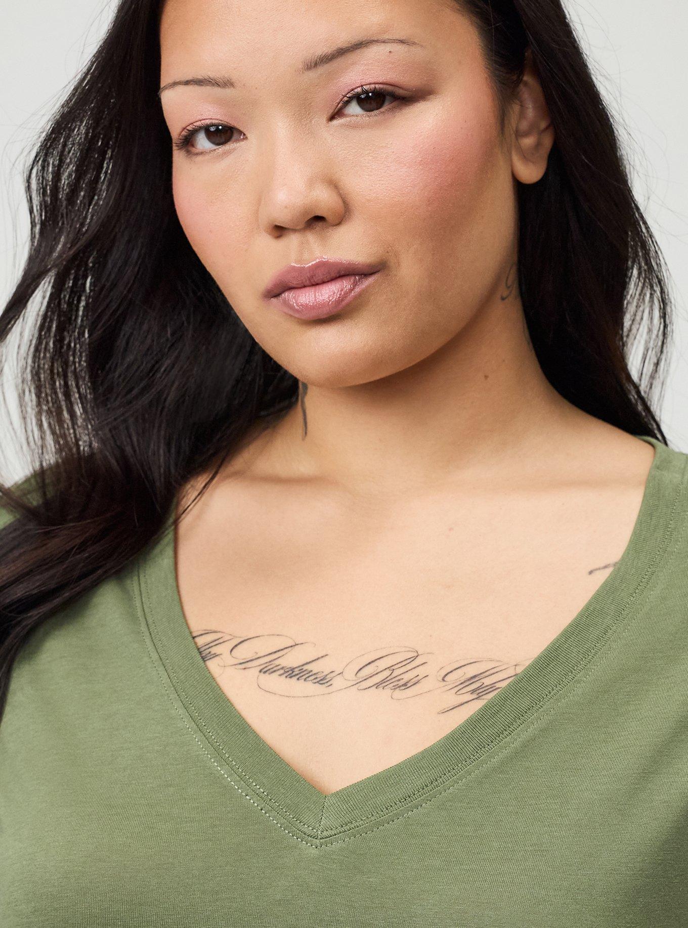 Girlfriend Signature Jersey V-Neck Tee, OLIVINE, alternate