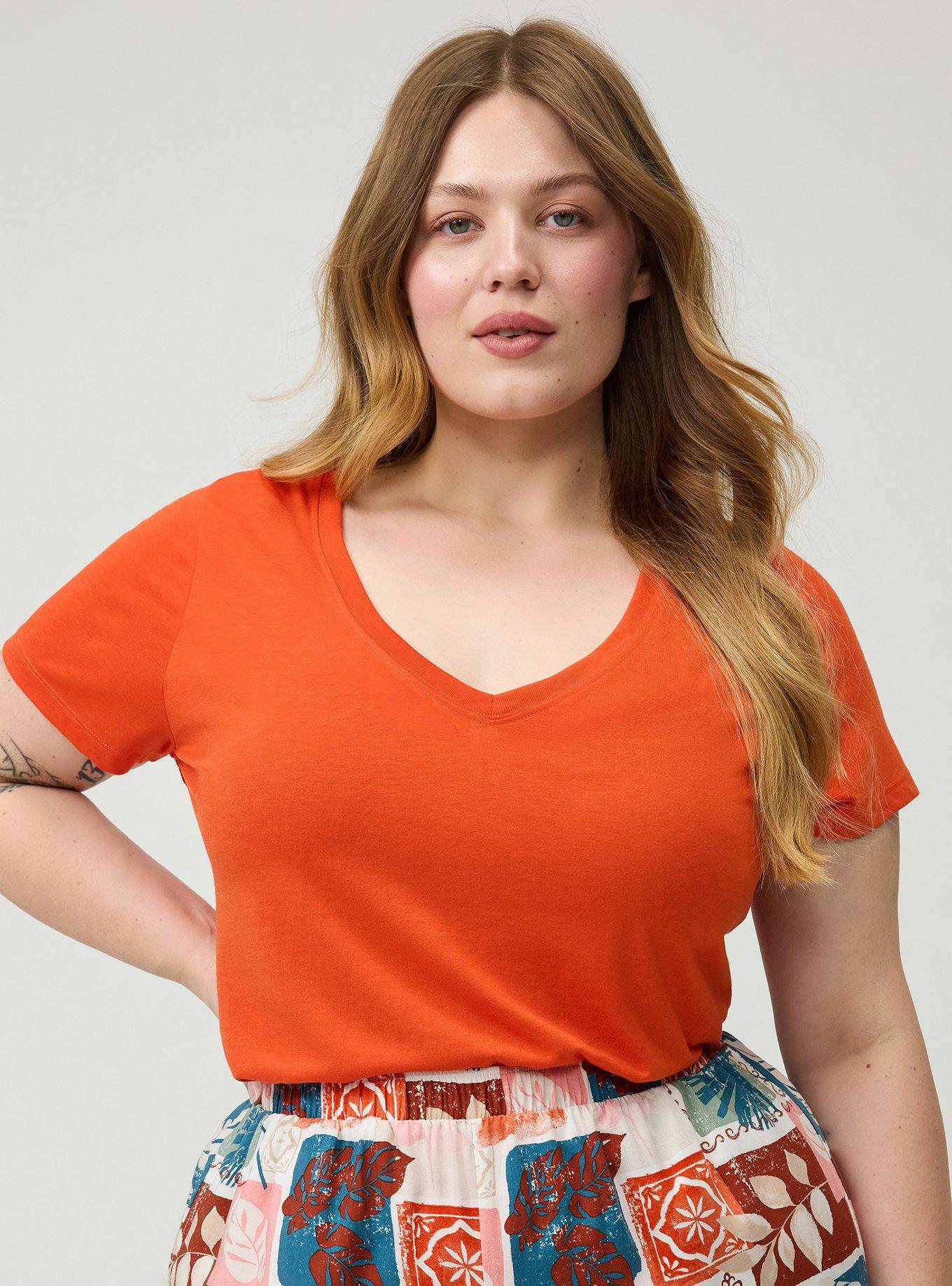 Plus Size Girlfriend Signature Jersey V-Neck Tee, PUREED PUMPKIN, alternate