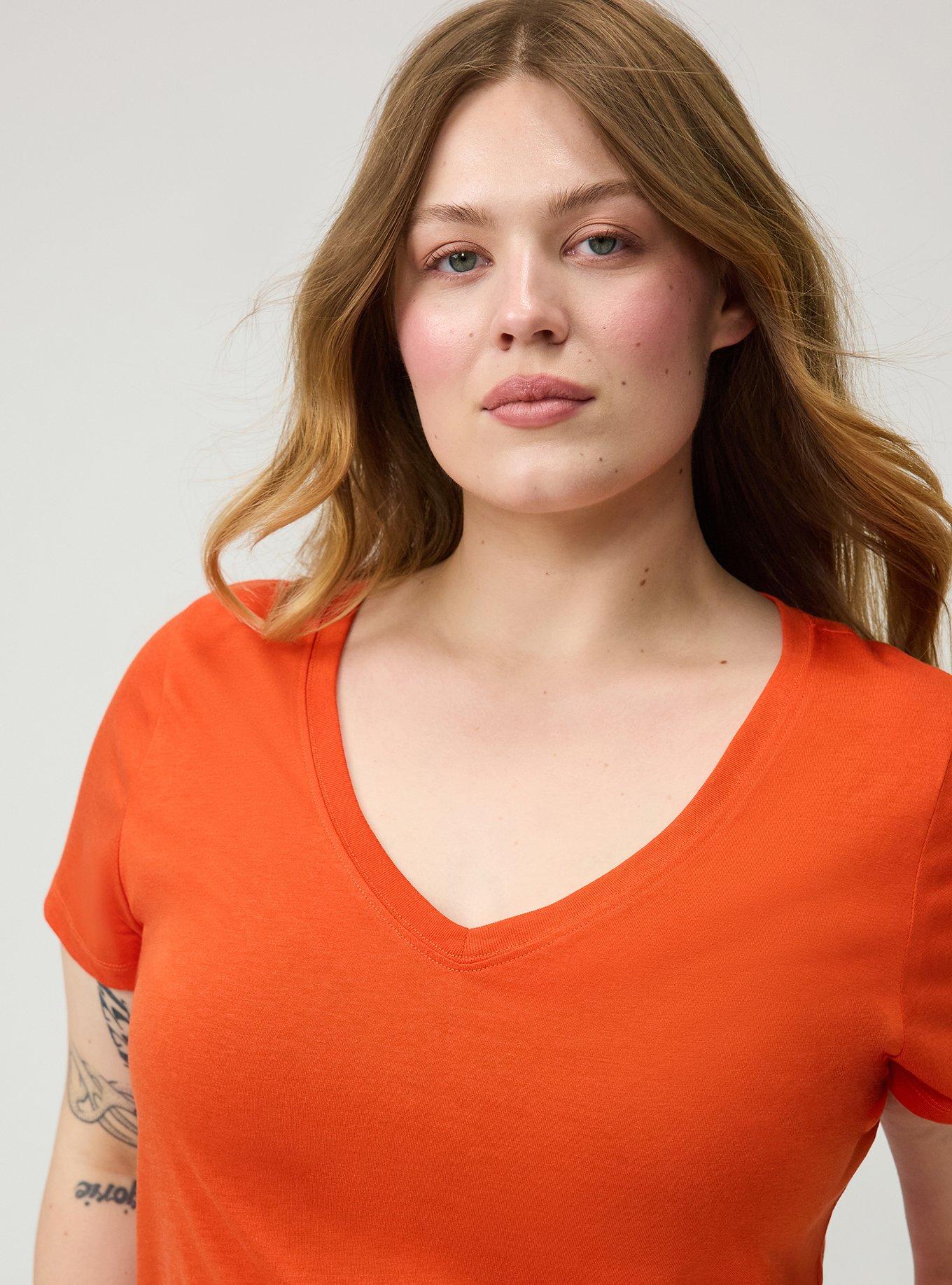 Plus Size Girlfriend Signature Jersey V-Neck Tee, PUREED PUMPKIN, alternate