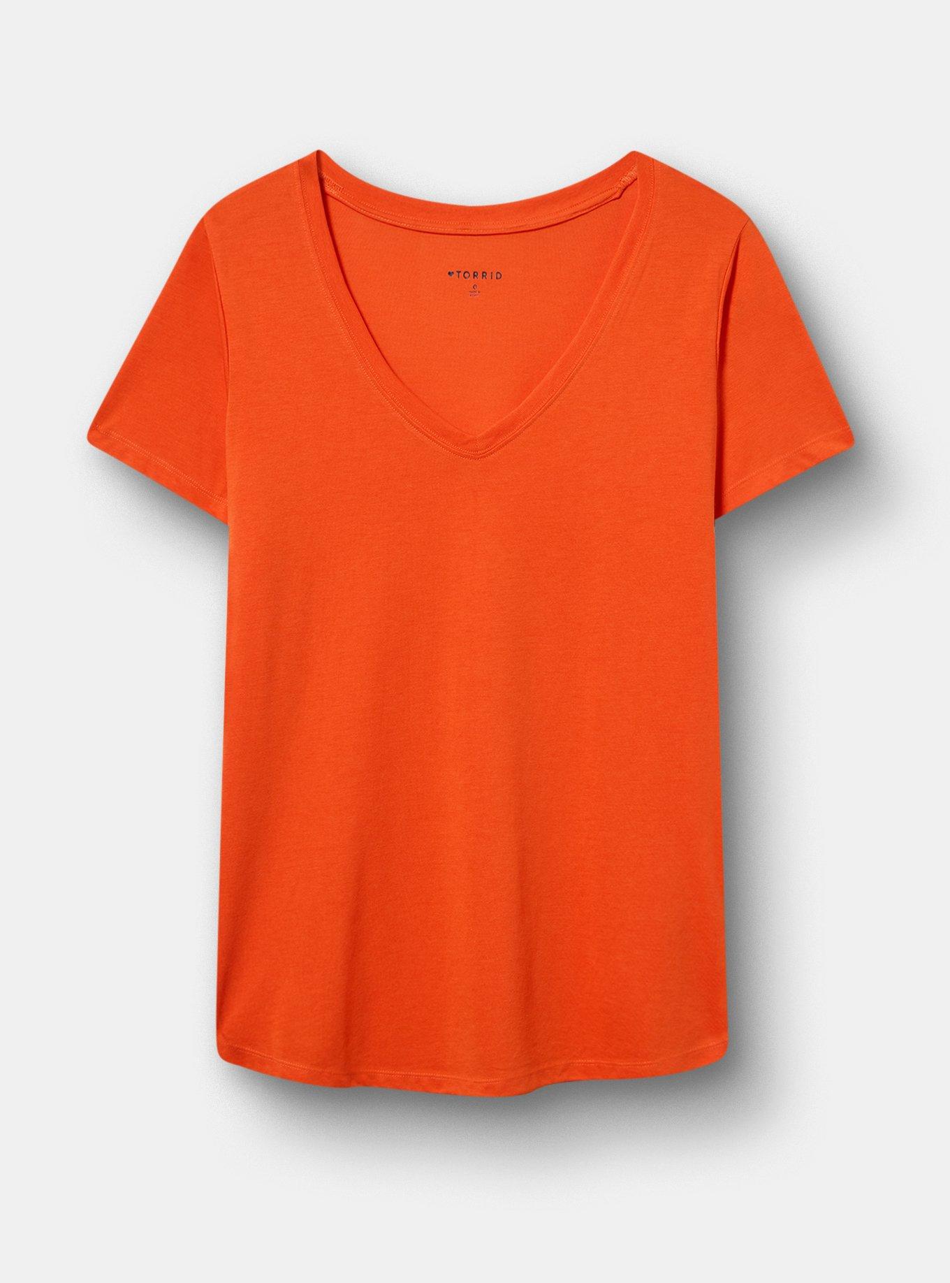 Plus Size Girlfriend Signature Jersey V-Neck Tee, PUREED PUMPKIN, hi-res