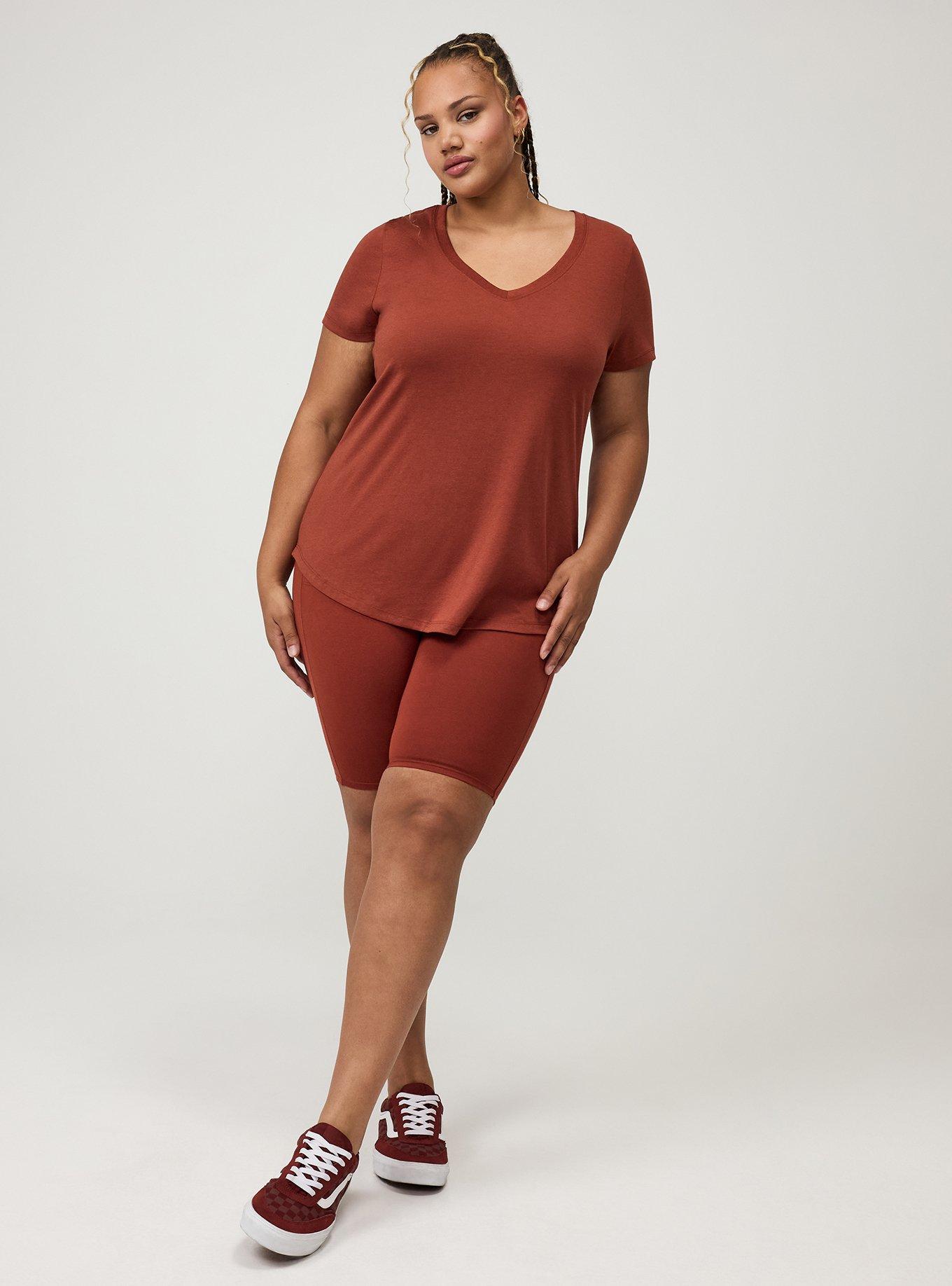 Plus Size Girlfriend Signature Jersey V-Neck Tee, ROASTED RUSSET, alternate