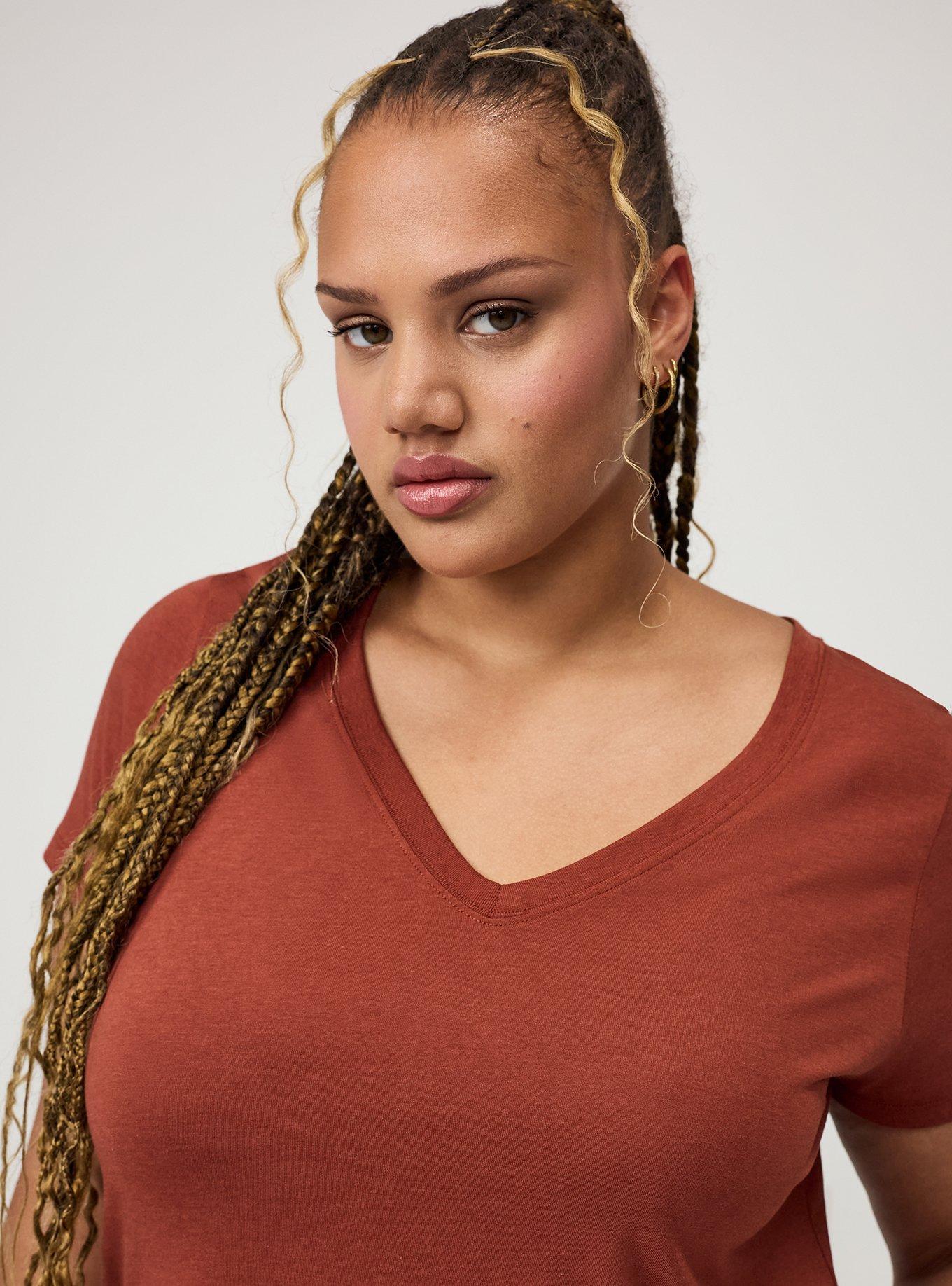 Plus Size Girlfriend Signature Jersey V-Neck Tee, ROASTED RUSSET, alternate
