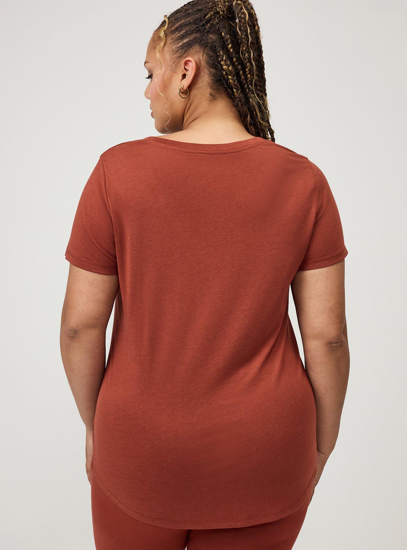 Plus Size Girlfriend Signature Jersey V-Neck Tee, ROASTED RUSSET, alternate