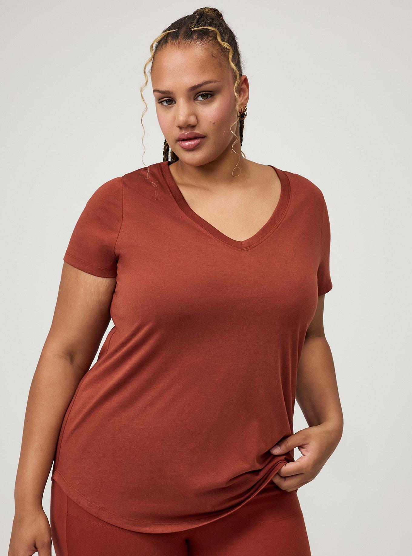 Plus Size Girlfriend Signature Jersey V-Neck Tee, ROASTED RUSSET, hi-res
