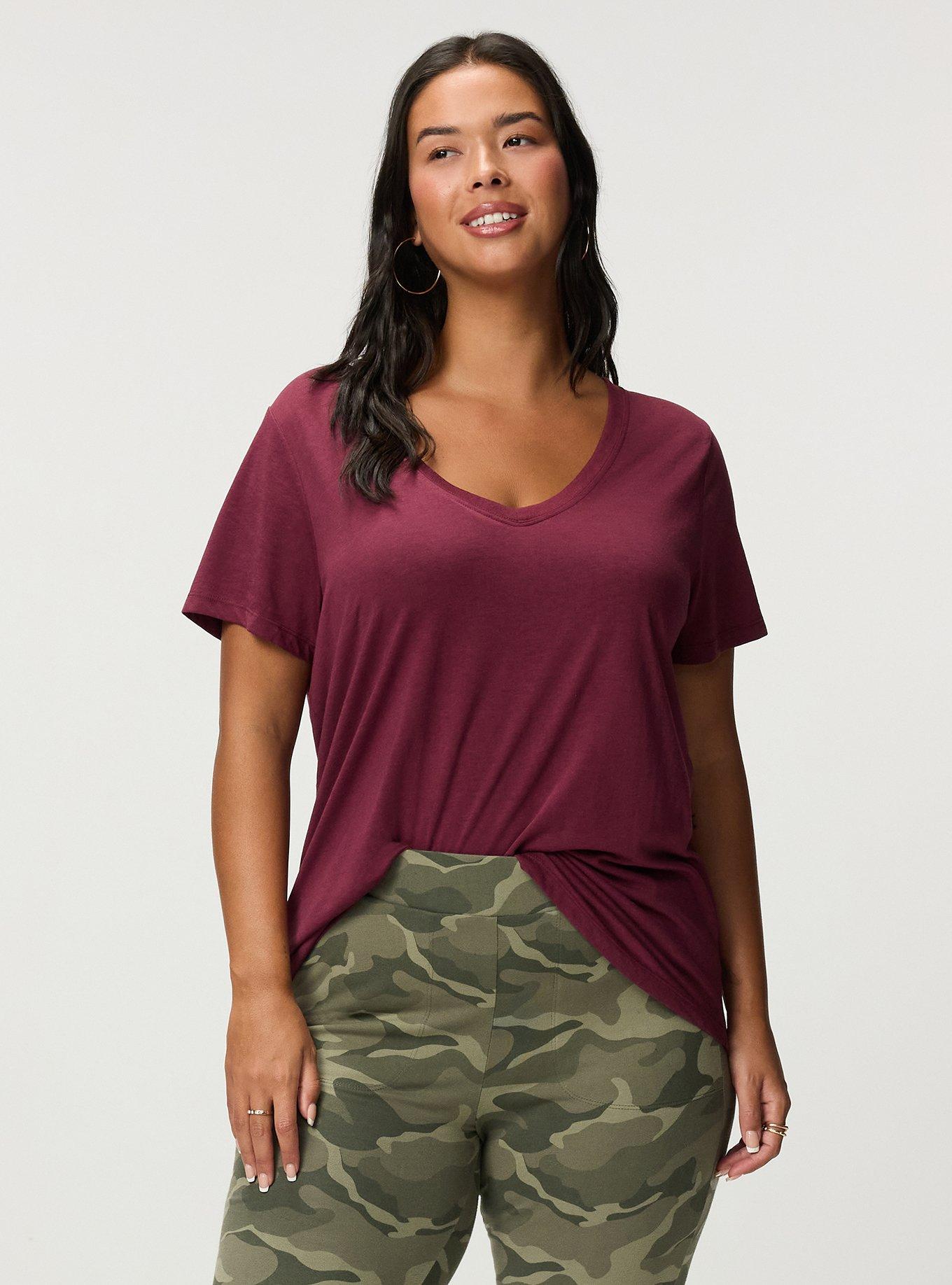 Girlfriend Signature Jersey V-Neck Tee, MAROON BANNER, alternate
