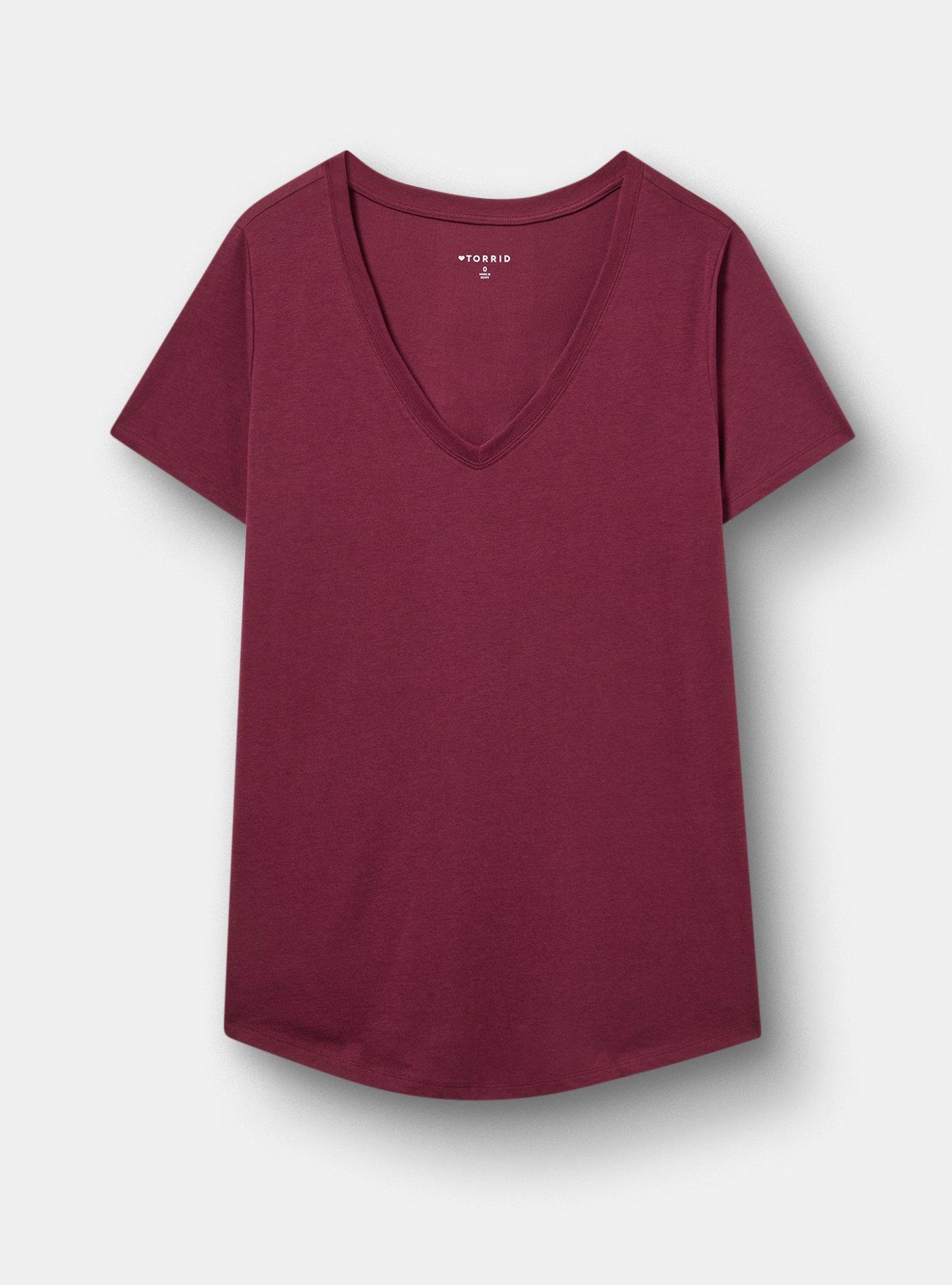 Girlfriend Signature Jersey V-Neck Tee, MAROON BANNER, hi-res