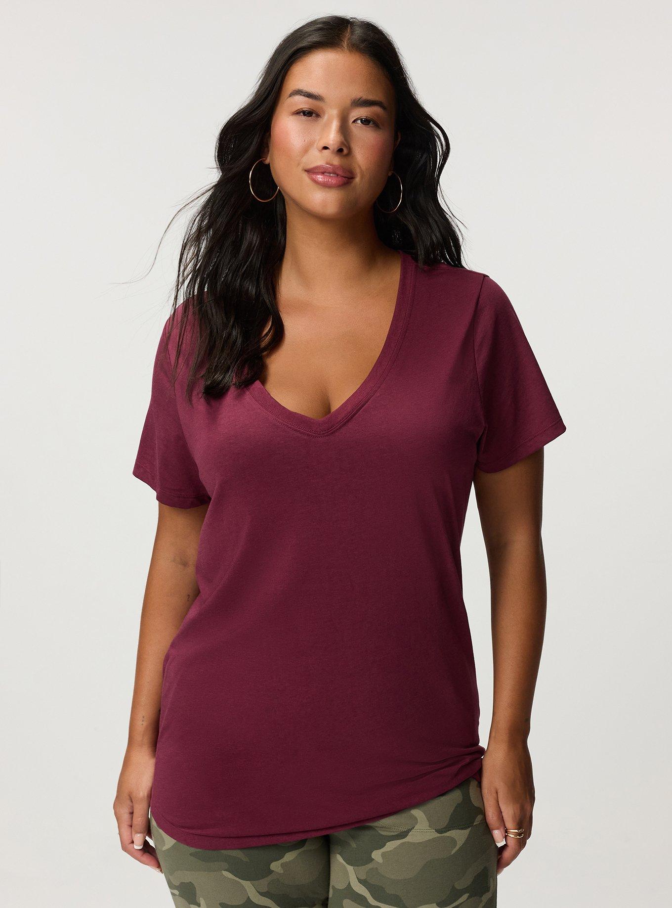 Girlfriend Signature Jersey V-Neck Tee, MAROON BANNER, hi-res
