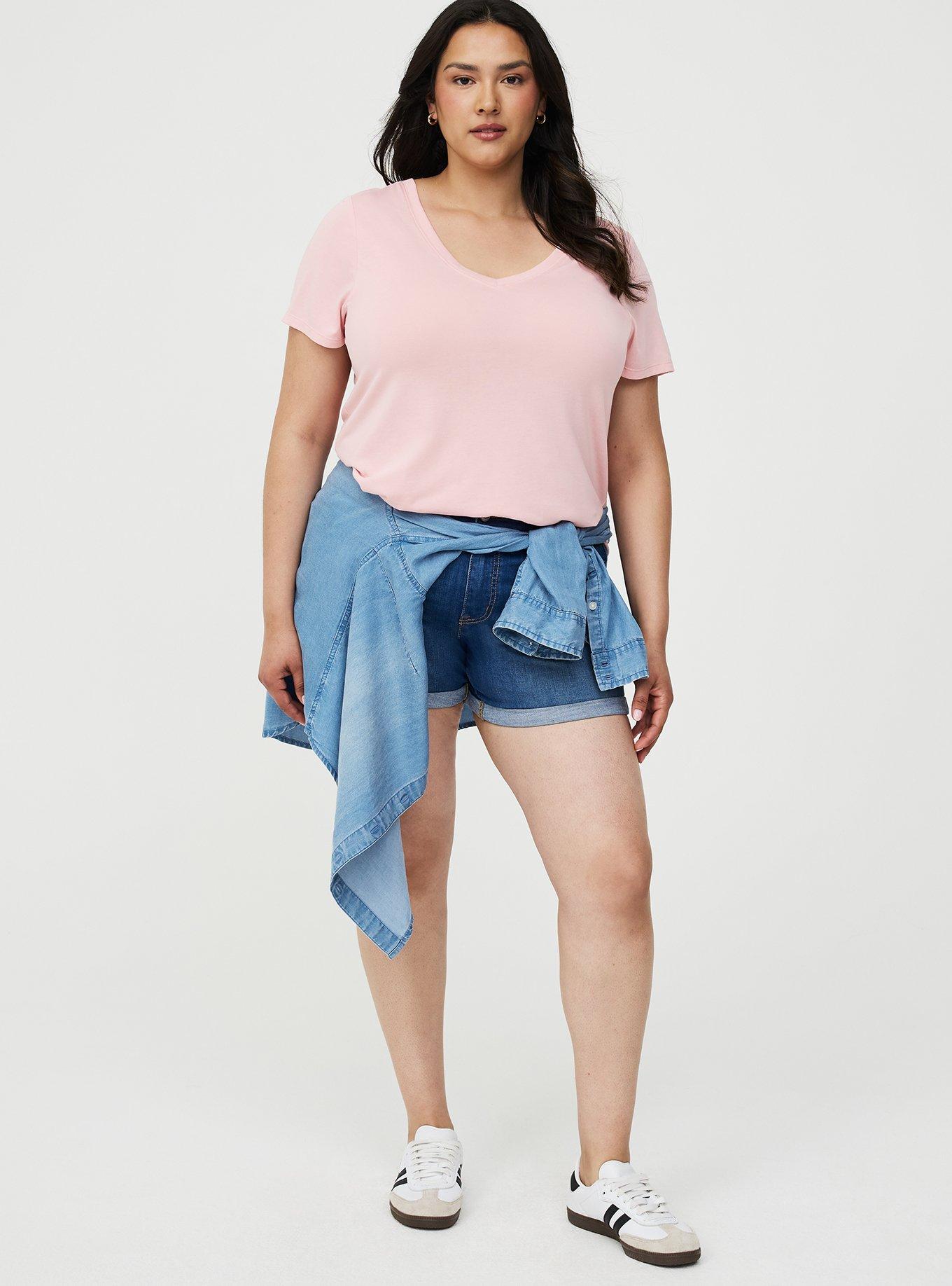 Girlfriend Signature Jersey V-Neck Tee, SILVER PINK, alternate