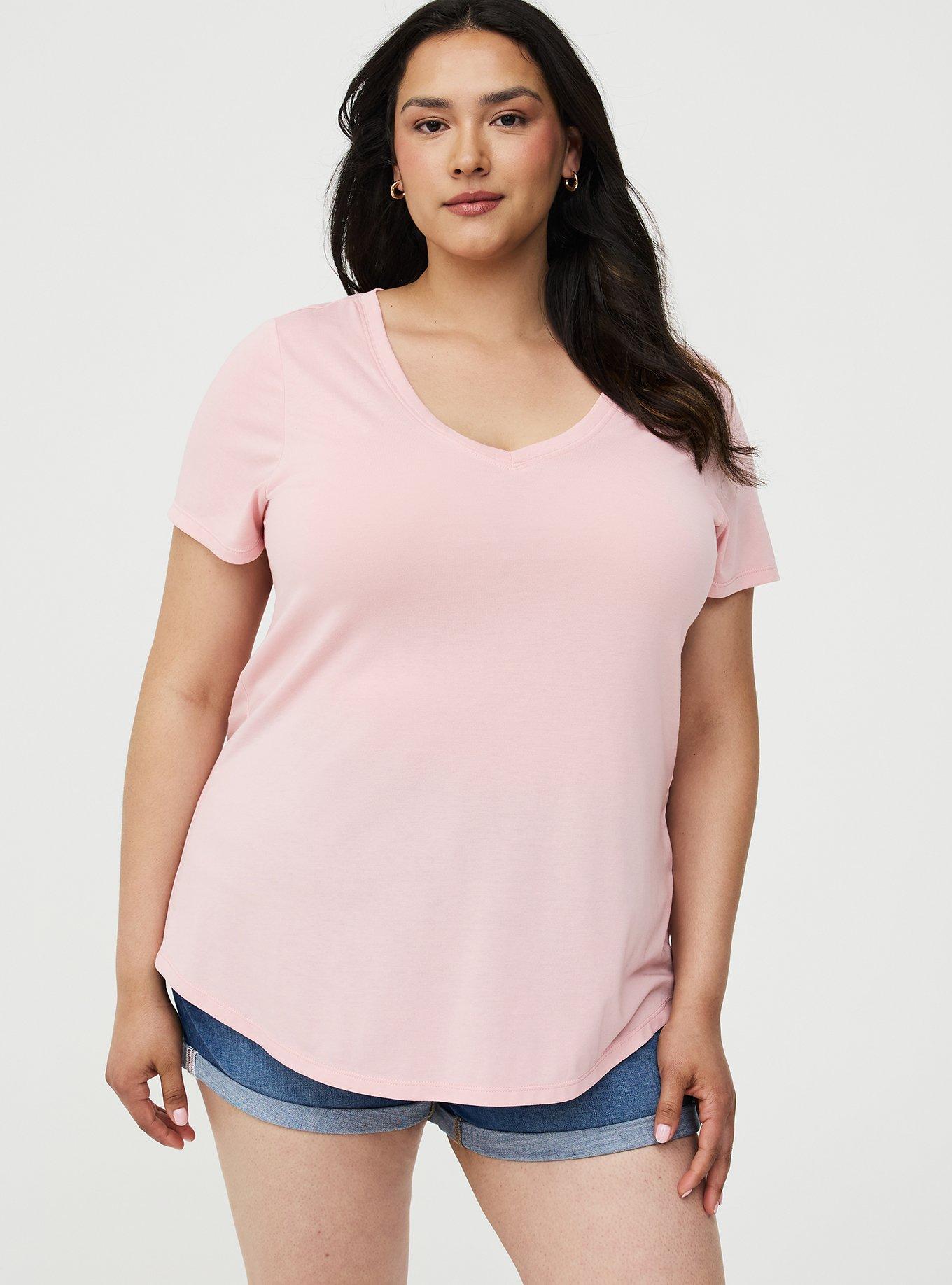 Girlfriend Signature Jersey V-Neck Tee, SILVER PINK, hi-res