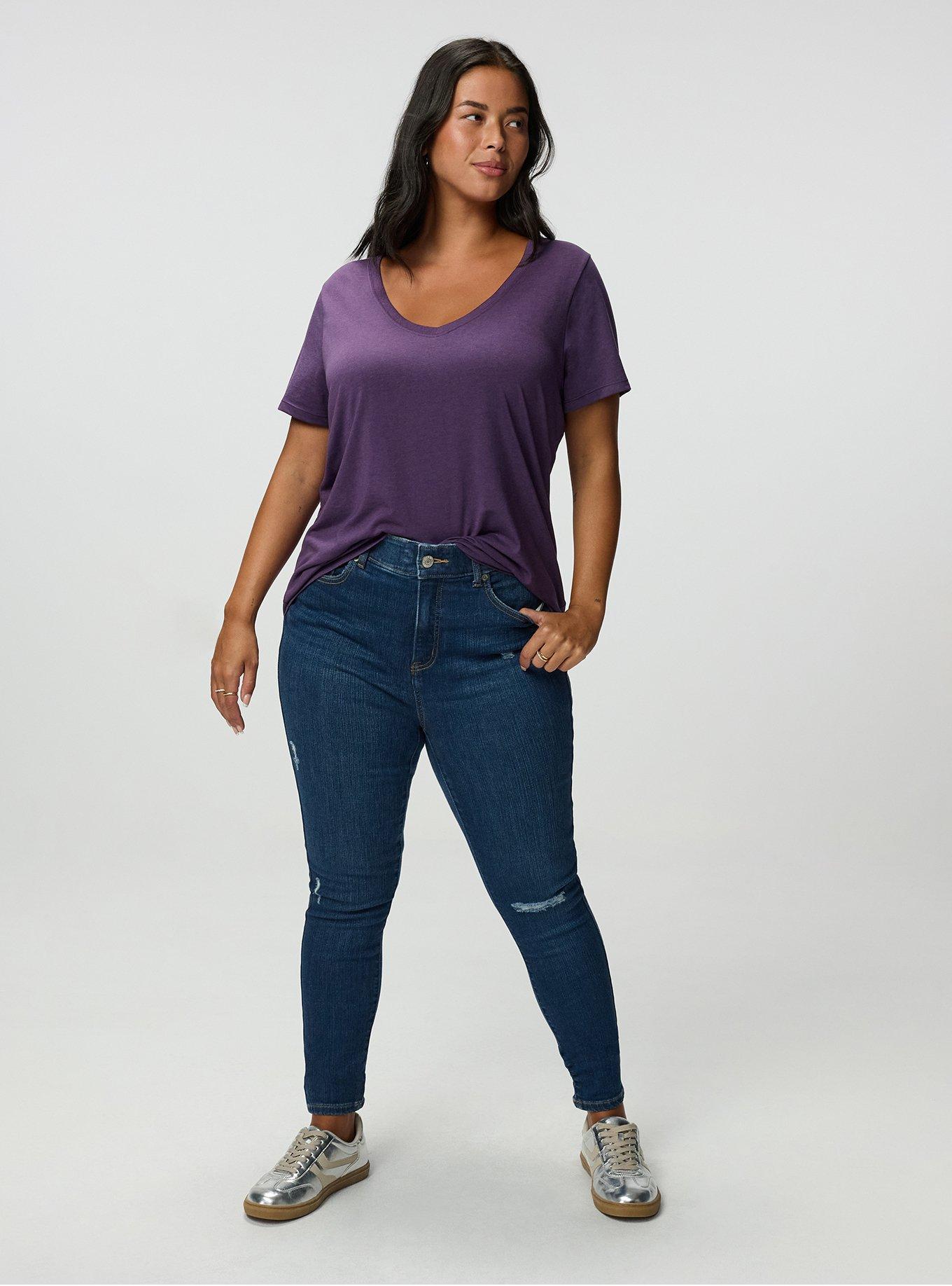 Girlfriend Signature Jersey V-Neck Tee, NAVY COSMOS, alternate