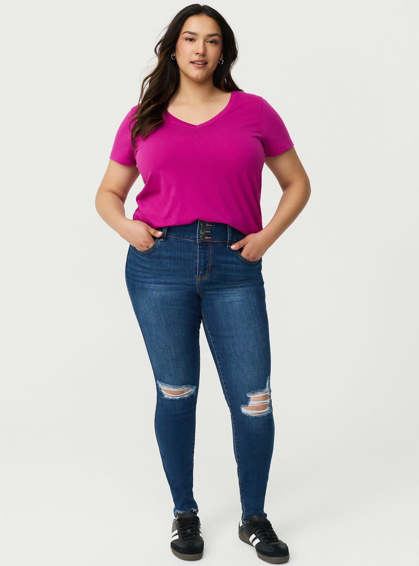 Girlfriend Signature Jersey V-Neck Tee, WILD ASTER, alternate