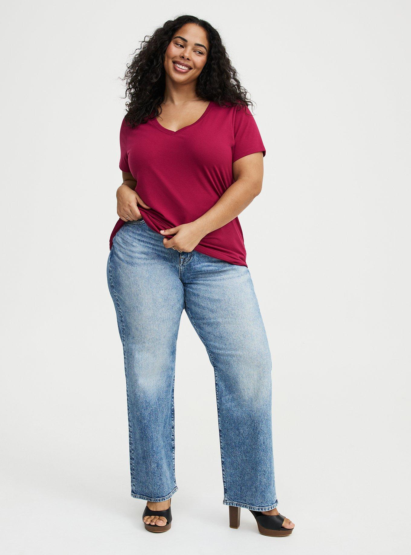 Girlfriend Signature Jersey V-Neck Tee, WILD ASTER, alternate