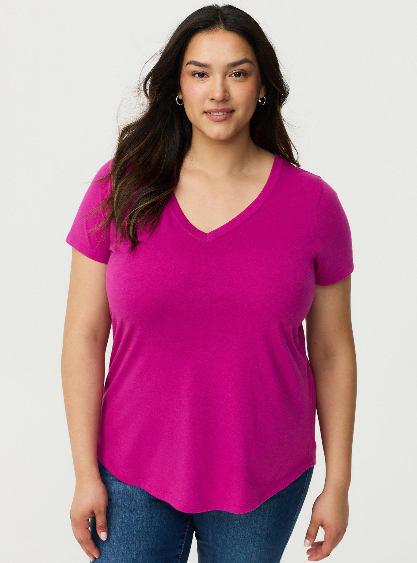 Plus Size Girlfriend Signature Jersey VNeck Tee, WILD ASTER, hi-res