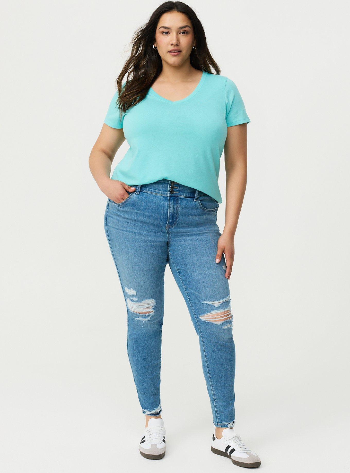 Girlfriend Signature Jersey V-Neck Tee, DUSKY AQUA, alternate