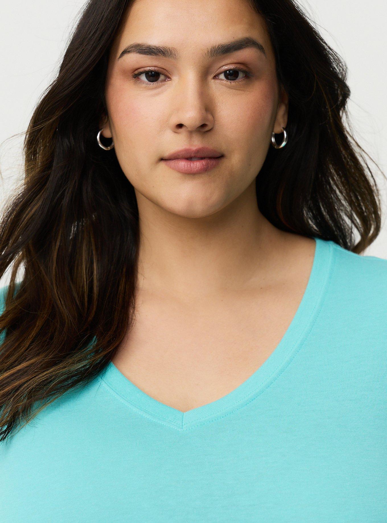 Girlfriend Signature Jersey V-Neck Tee, DUSKY AQUA, alternate