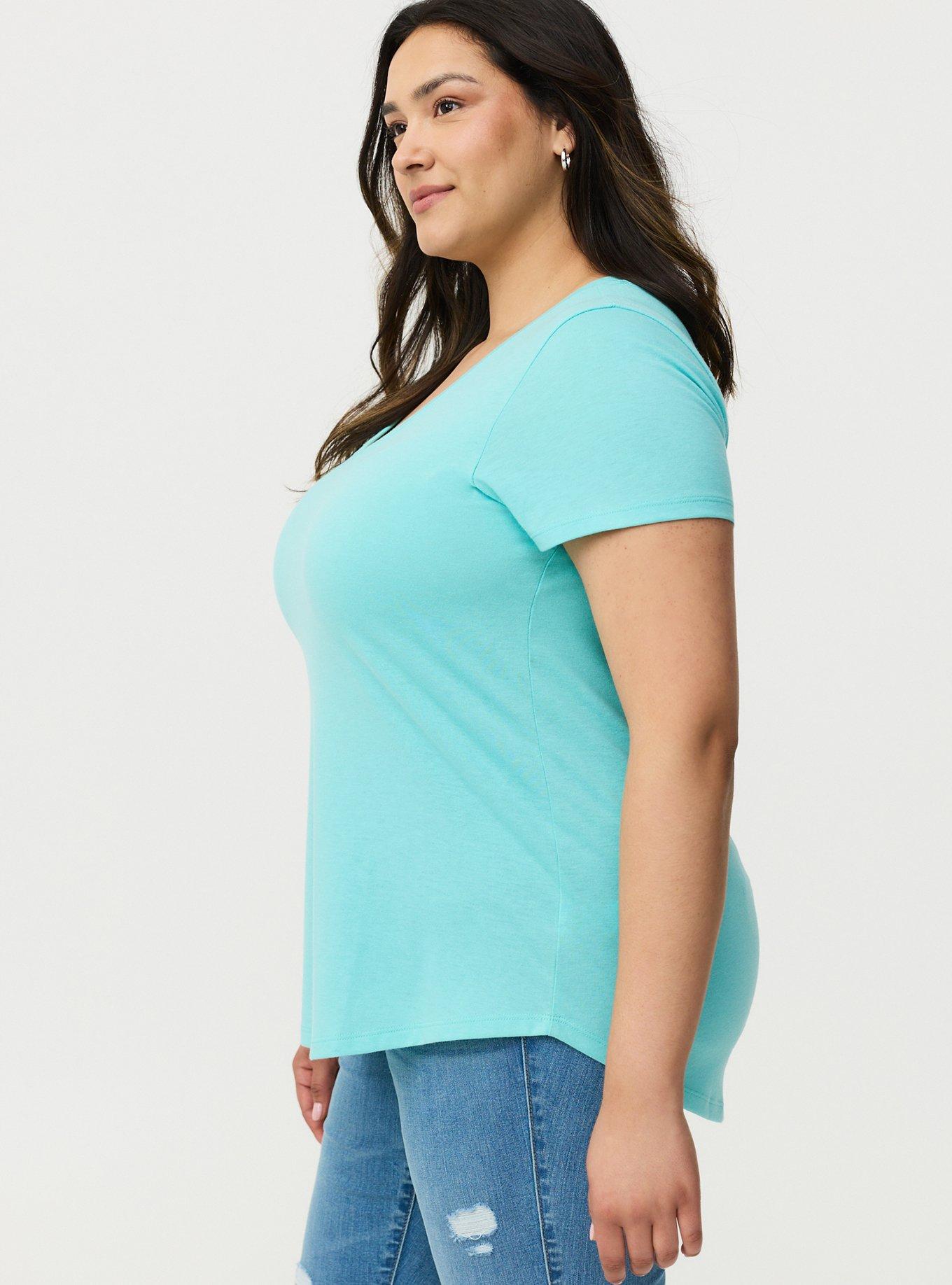 Girlfriend Signature Jersey V-Neck Tee, DUSKY AQUA, alternate