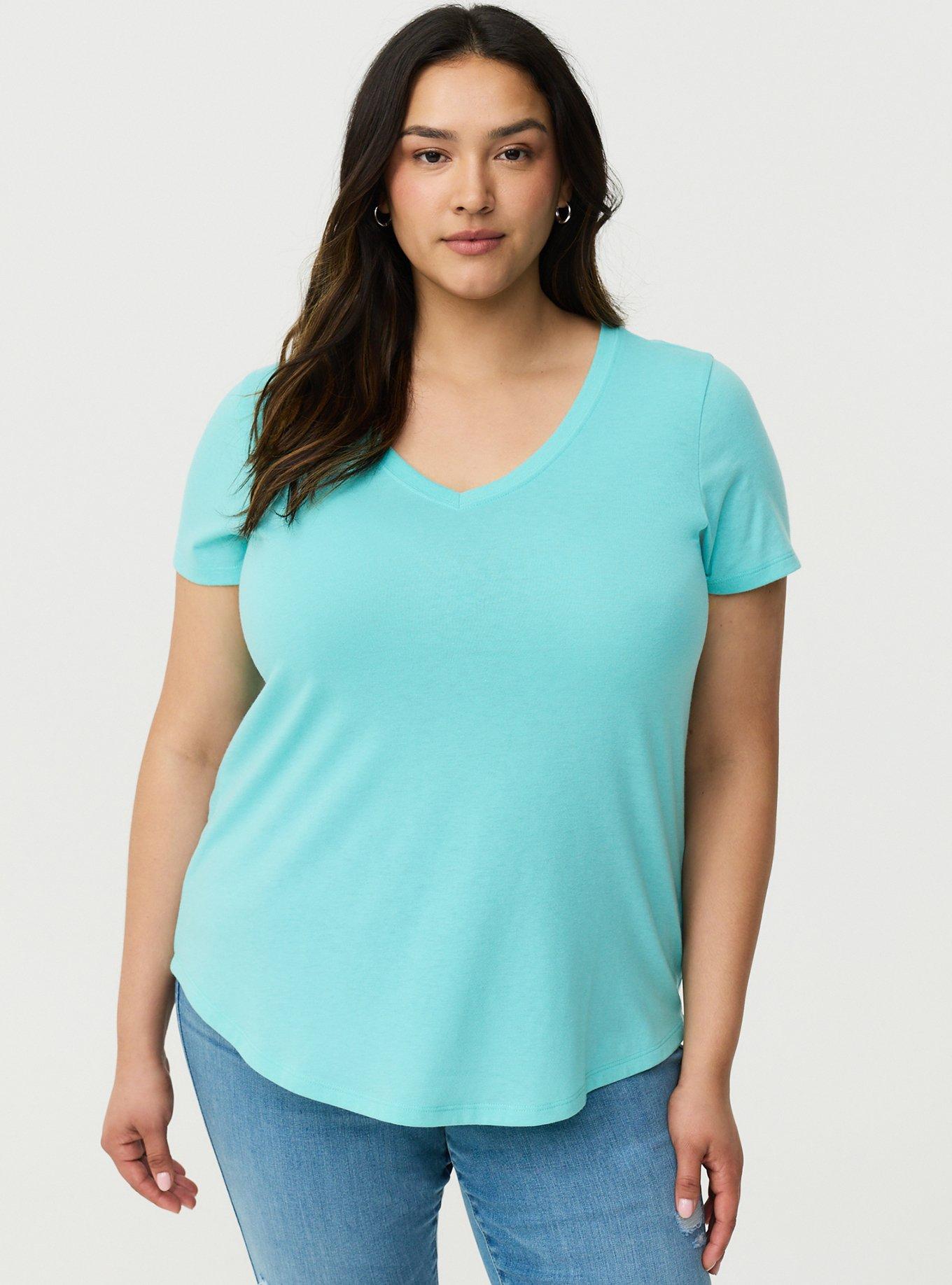 Plus Size Girlfriend Signature Jersey VNeck Tee, DUSKY AQUA, hi-res