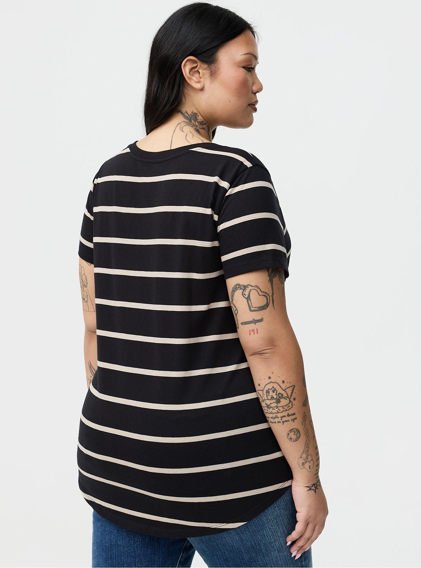 Girlfriend Signature Jersey V-Neck Tee, DEEP BLACK TEA STAIN STRIPE, alternate
