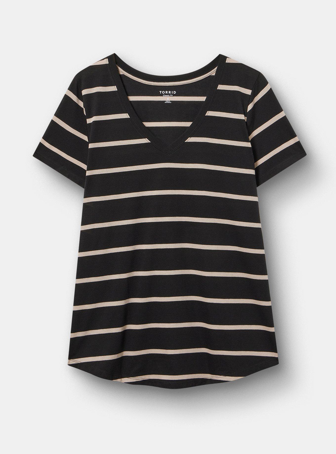 Girlfriend Signature Jersey V-Neck Tee, DEEP BLACK TEA STAIN STRIPE, hi-res