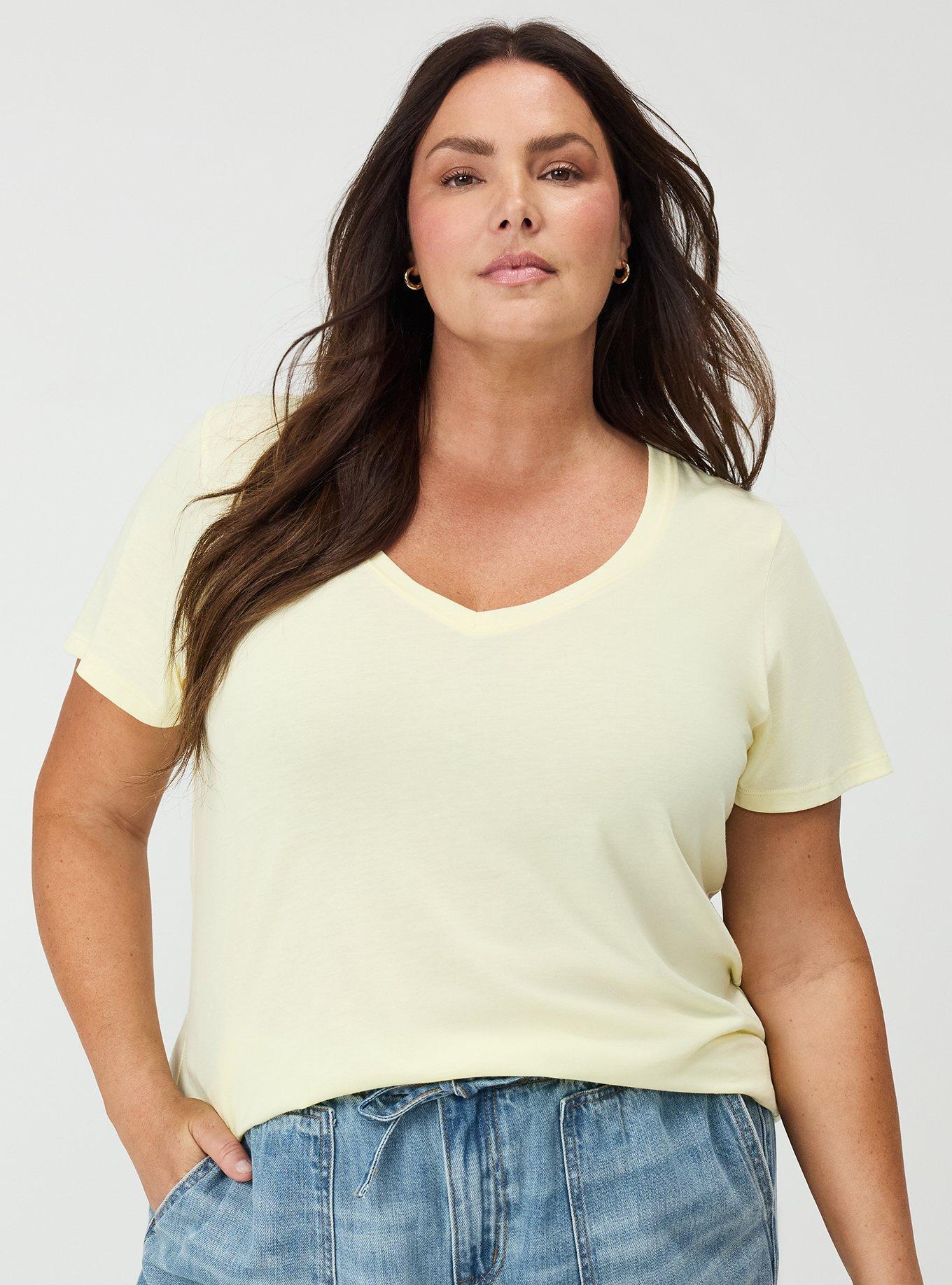 Girlfriend Signature Jersey V-Neck Tee, PASTEL YELLOW, alternate