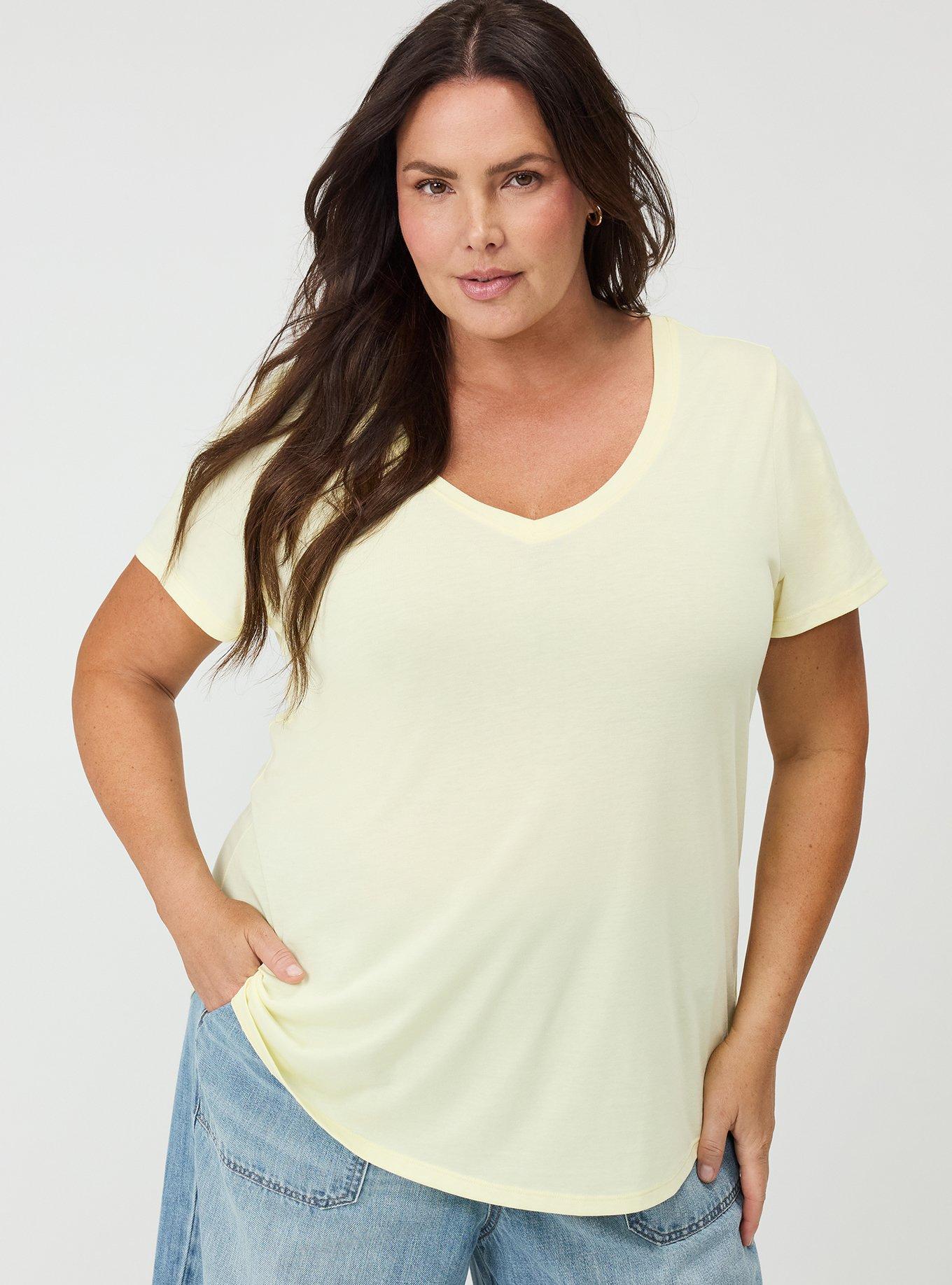 Girlfriend Signature Jersey V-Neck Tee, PASTEL YELLOW, hi-res