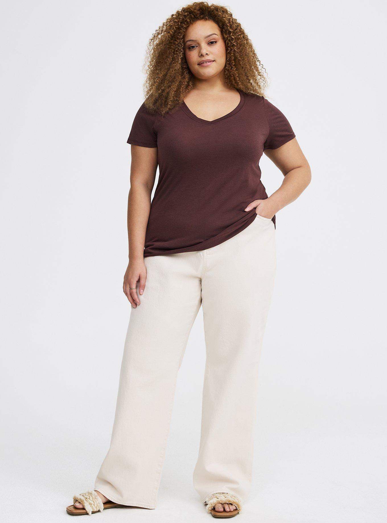 Girlfriend Signature Jersey V-Neck Tee, FUDGE, alternate