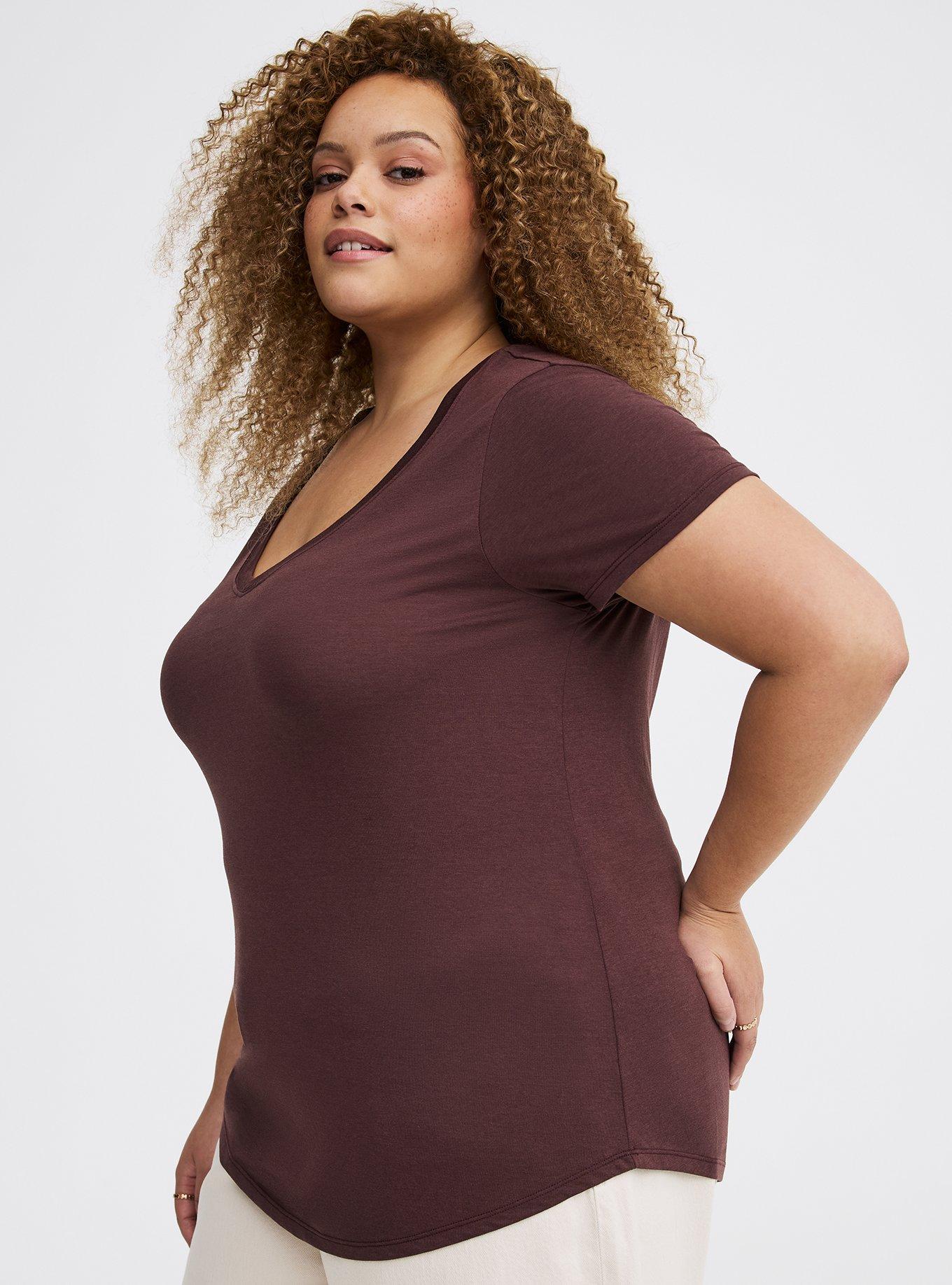 Girlfriend Signature Jersey V-Neck Tee, FUDGE, alternate