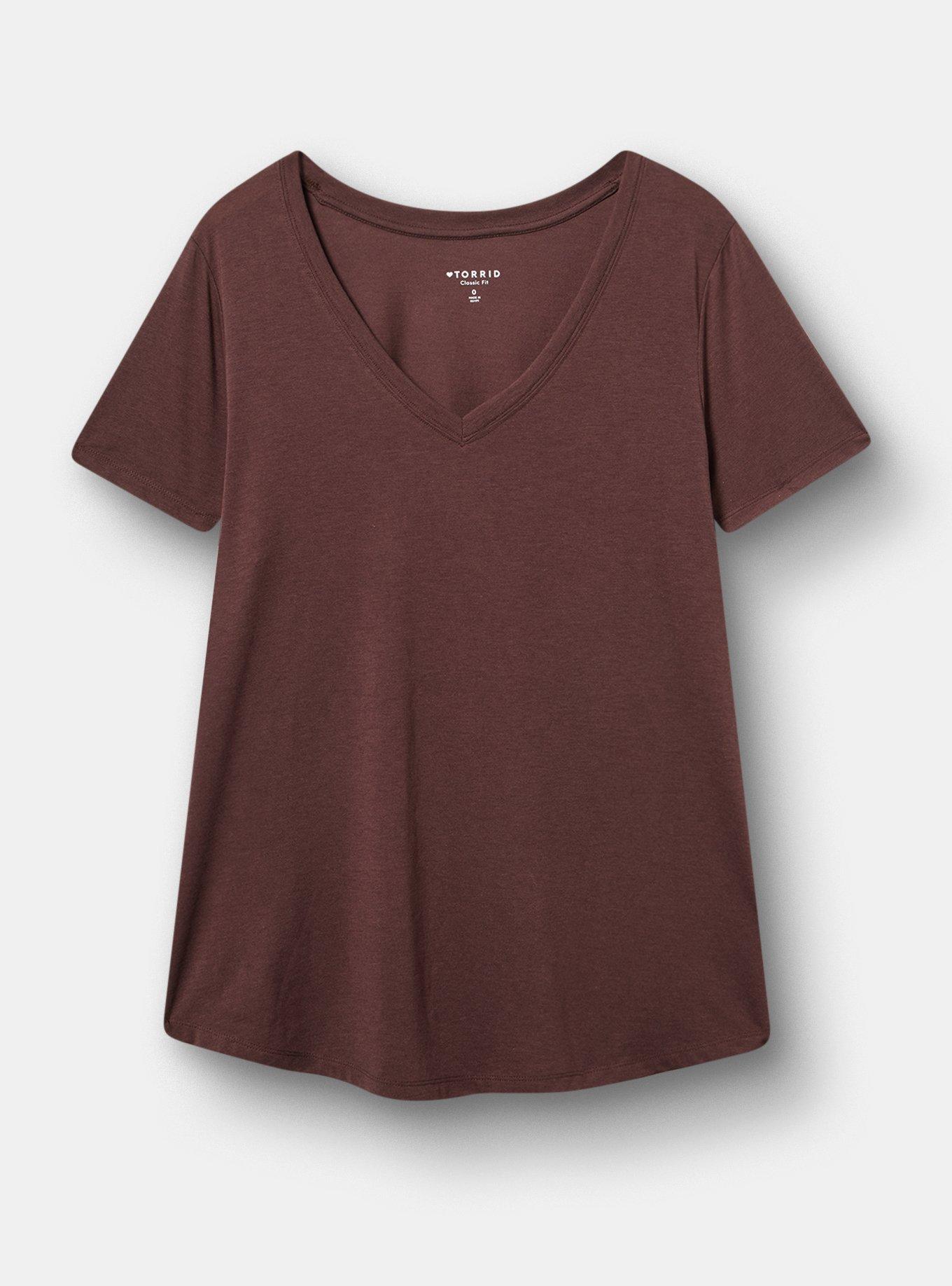 Girlfriend Signature Jersey V-Neck Tee, FUDGE, hi-res