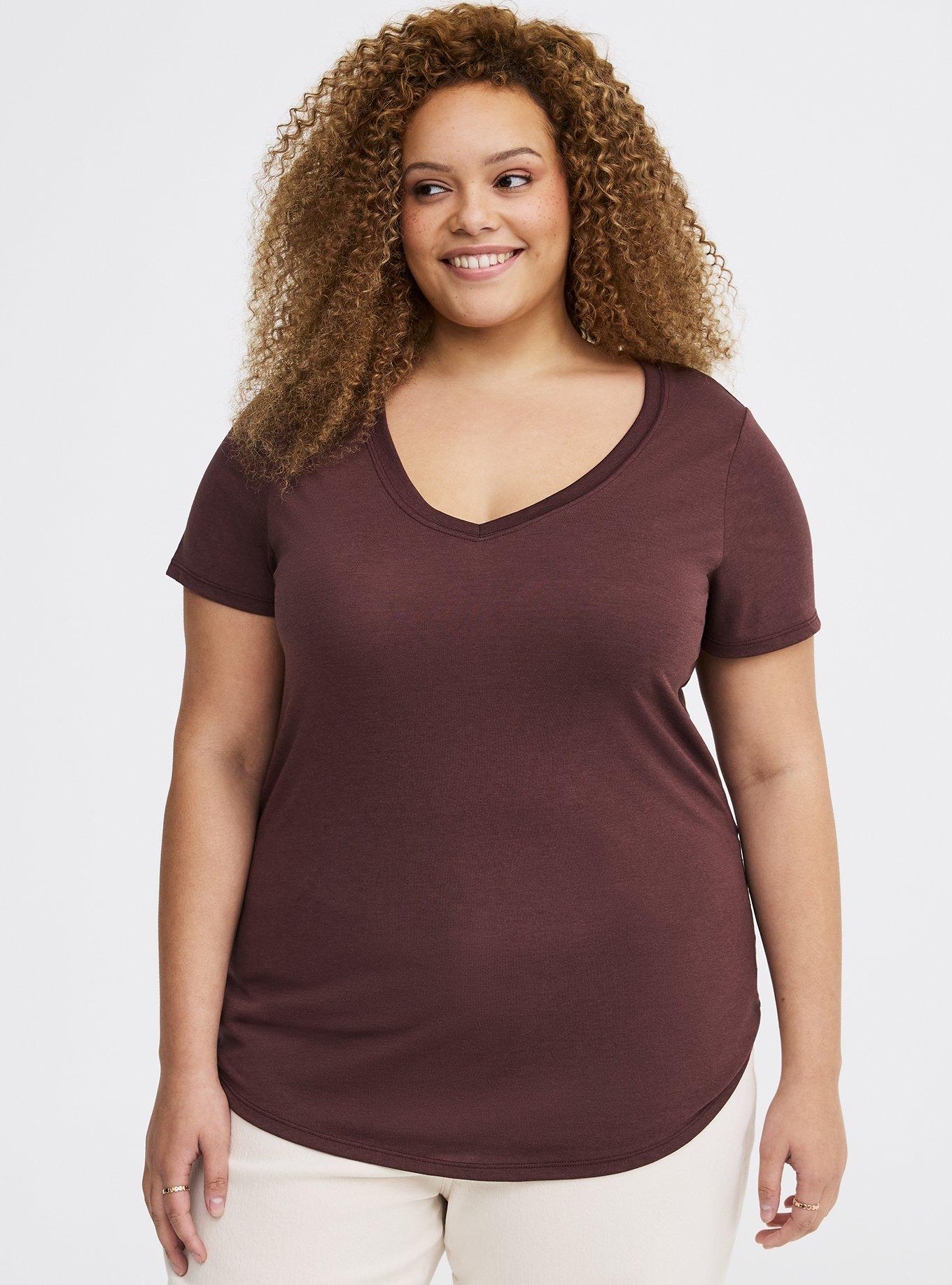 Girlfriend Signature Jersey VNeck Tee, FUDGE, hi-res